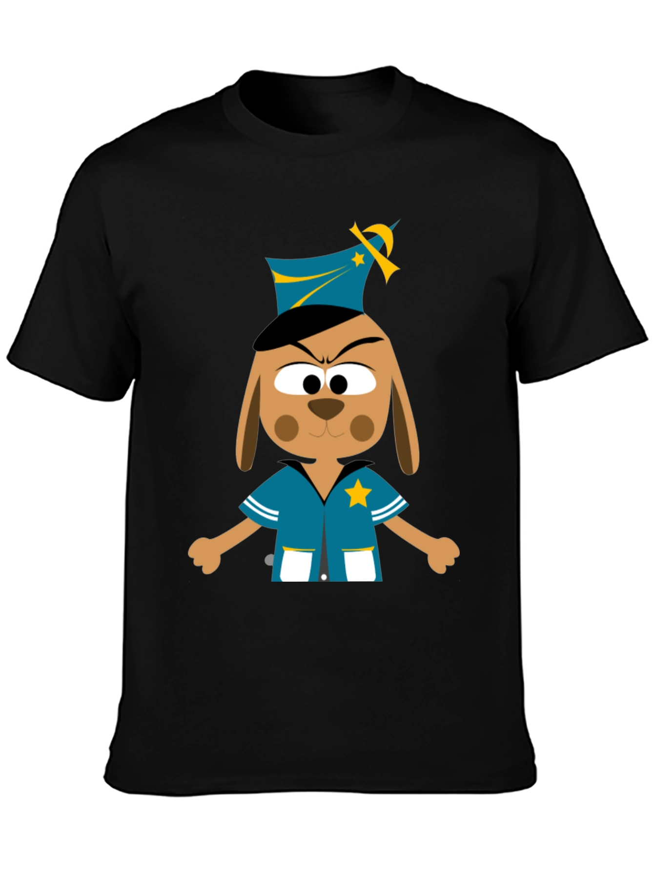 Black Cartoon Dog Cop T-Shirt - Novelty Graphic Tee view 3