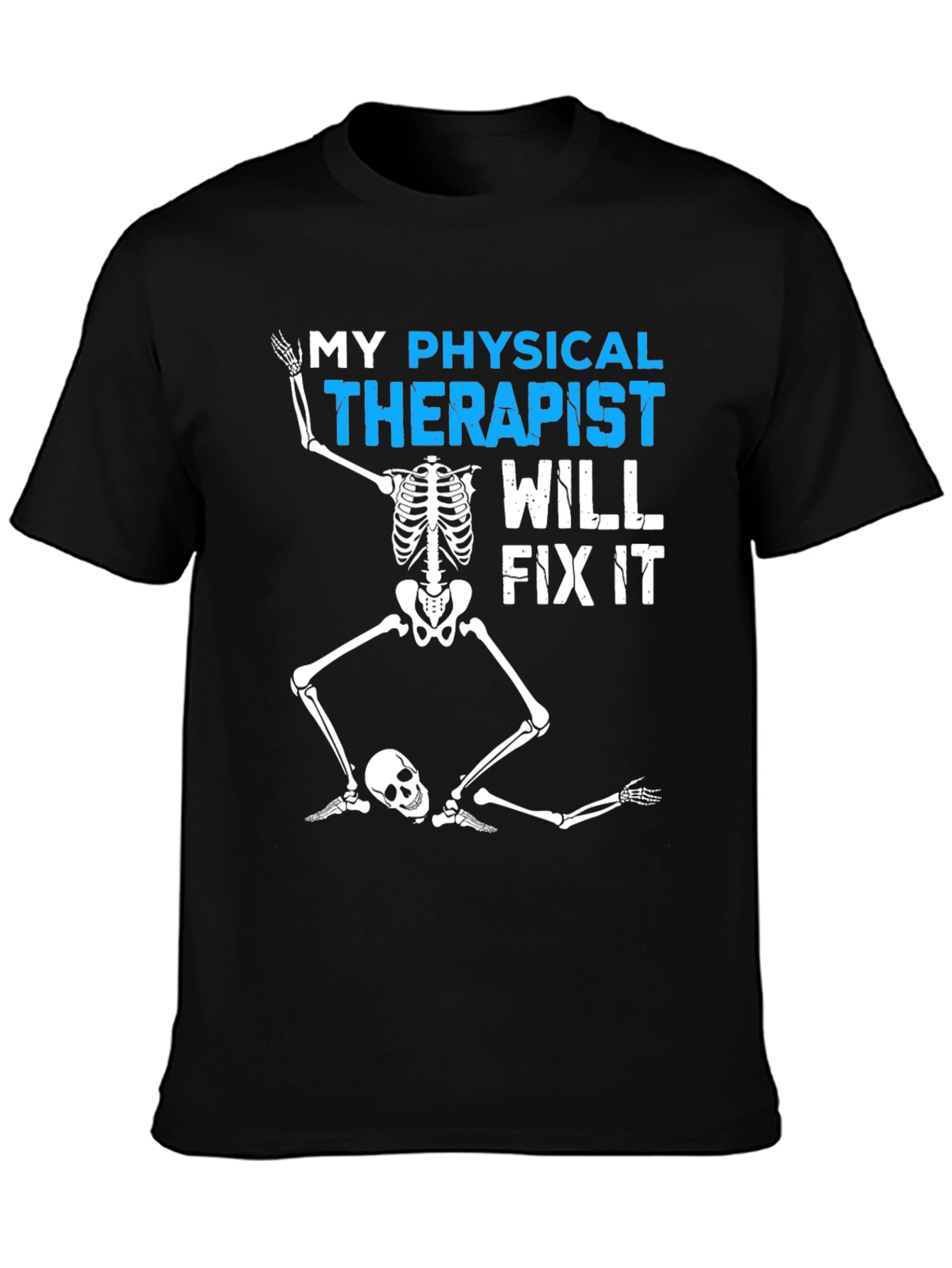 Black Funny Physical Therapist Skeleton T-Shirt view 3