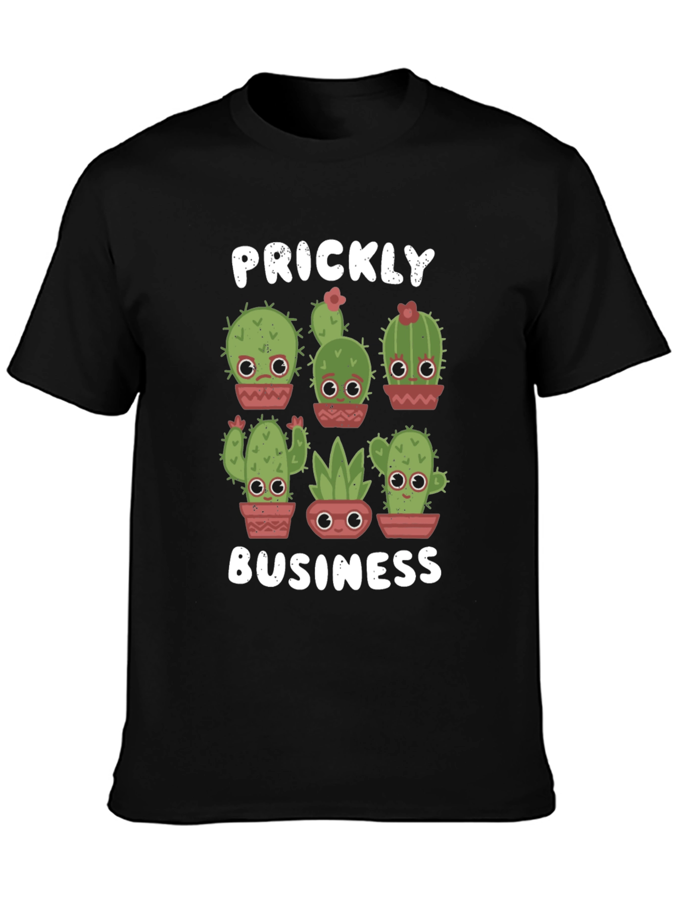 Black Prickly Business T-Shirt - Cute Cactus Design view 3