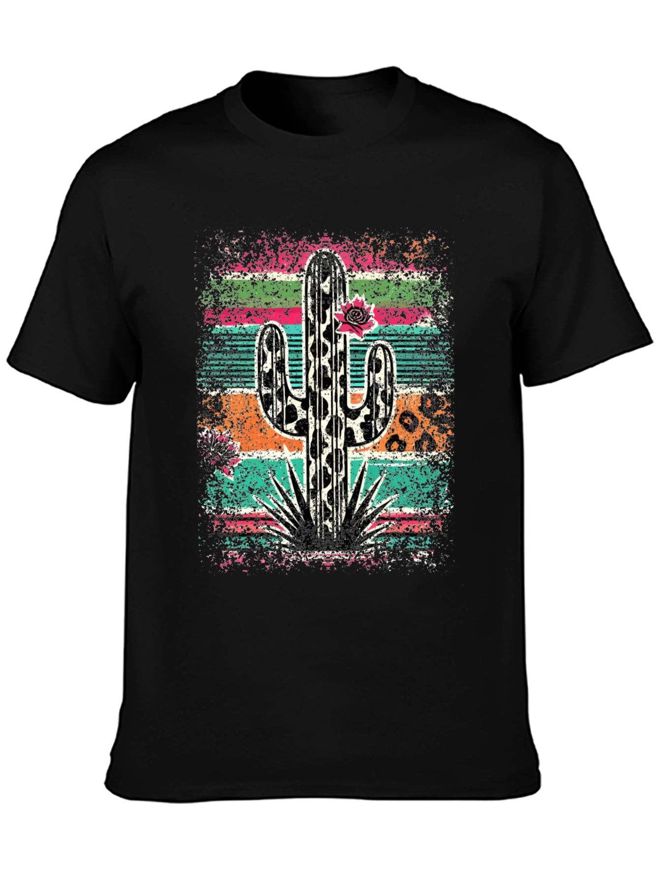 Black Desert Vibes Tee: Leopard Cactus Graphic T-Shirt view 3