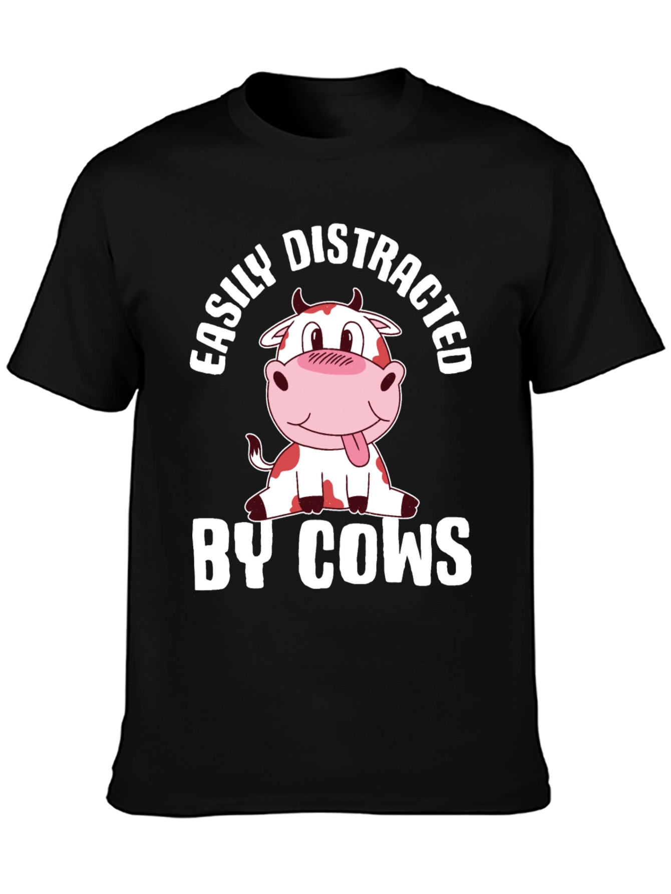 Black Easily Distracted By Cows T-Shirt view 3