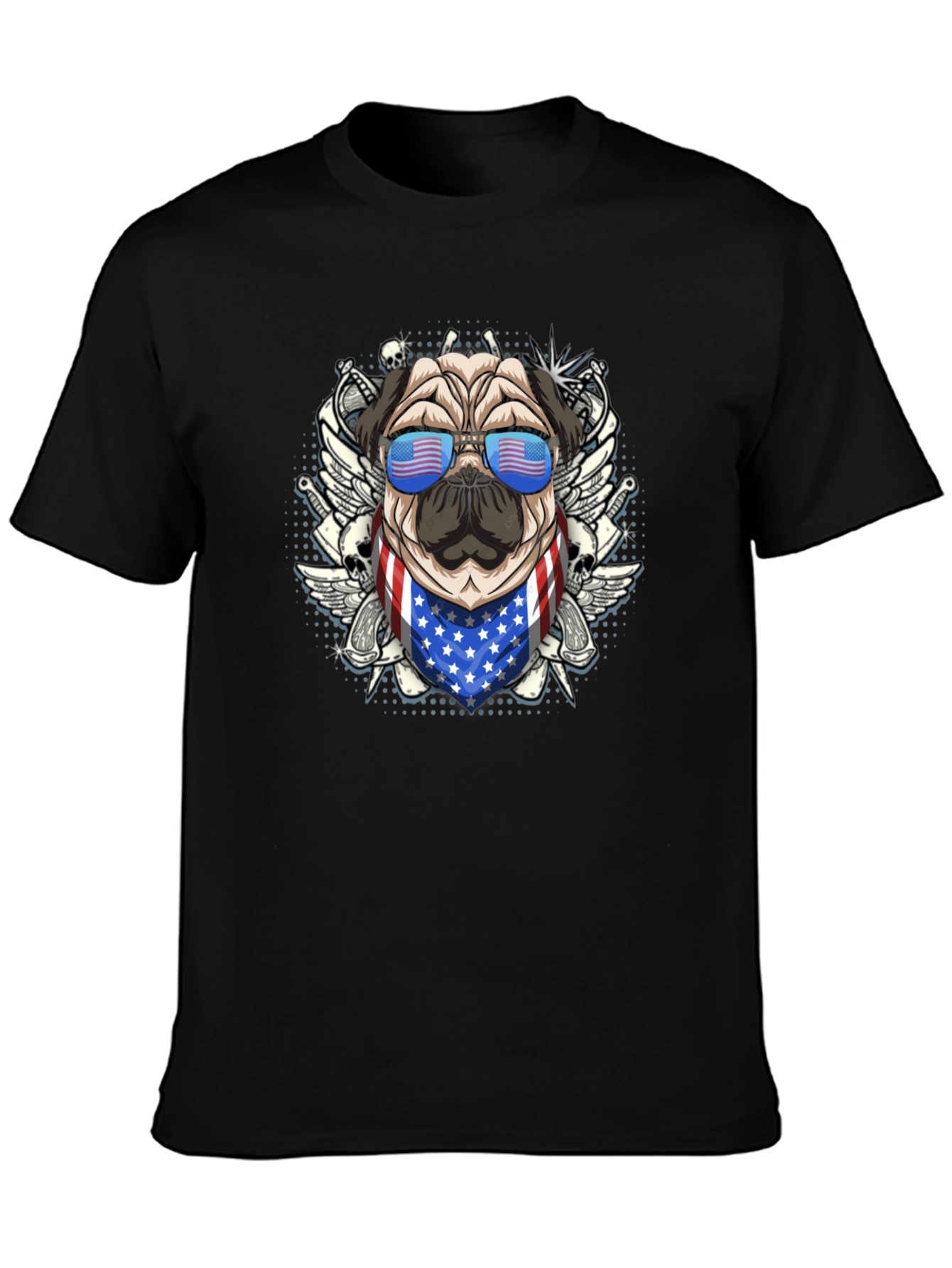 Black Patriotic Pug T-Shirt view 3