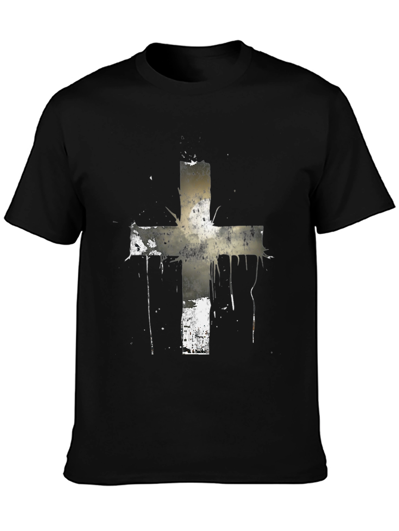 Black Grunge Cross Graphic Black T-Shirt view 3