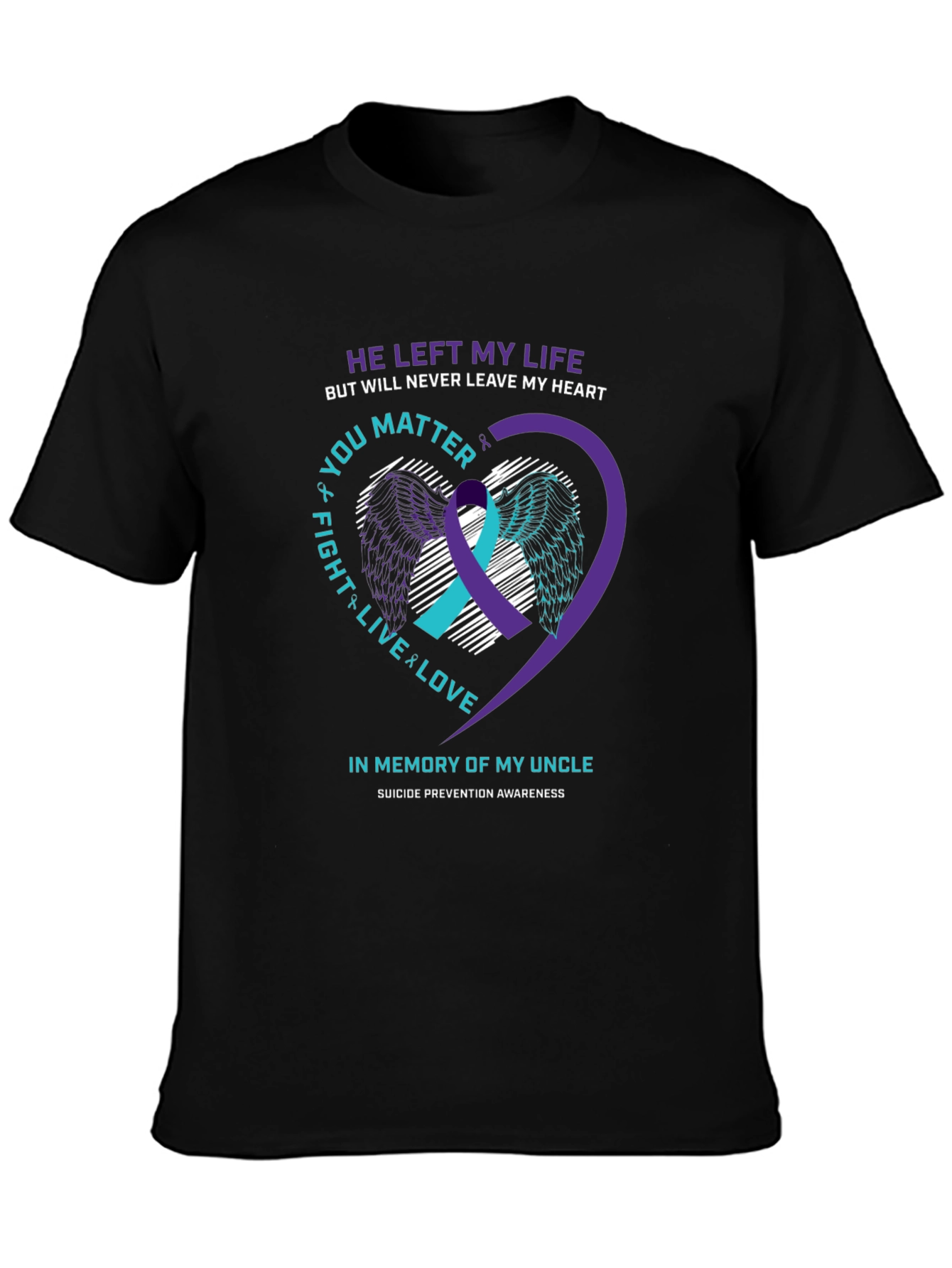 Black In Memory Of My Uncle Suicide Prevention Awareness T-Shirt view 3