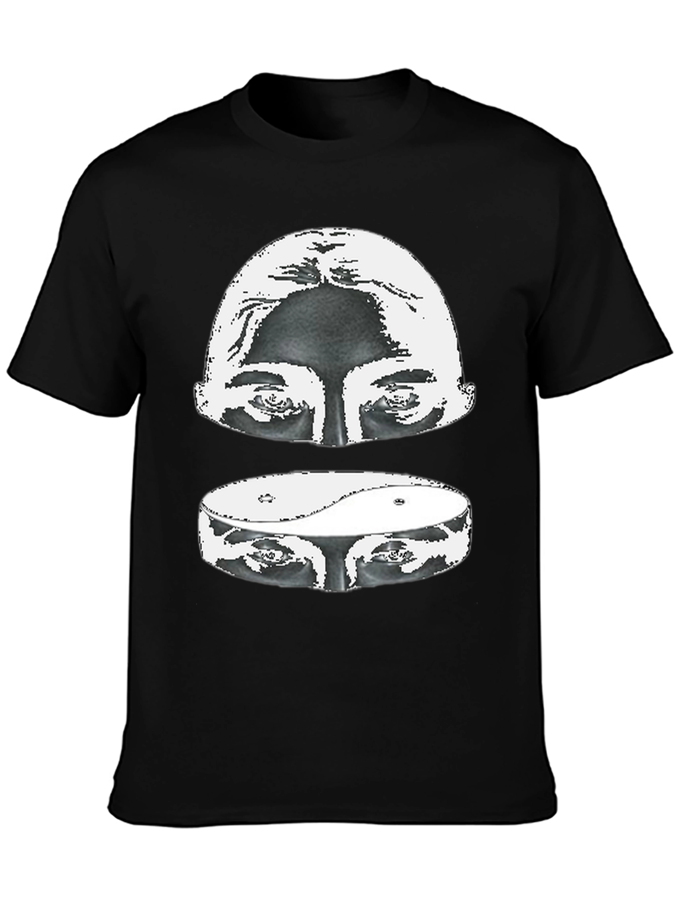 Black Yin Yang Eyes Graphic Print Black T-Shirt view 3