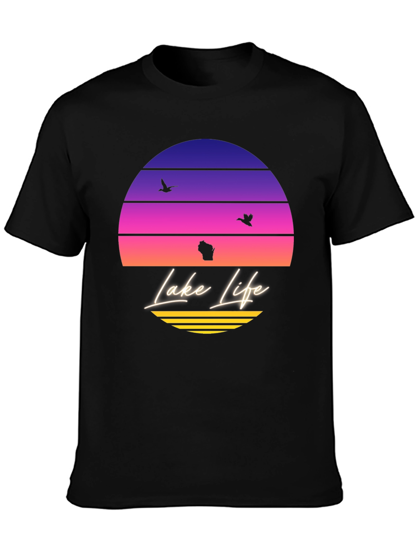 Black Lake Life Sunset T-Shirt - Wisconsin Summer Tee view 3