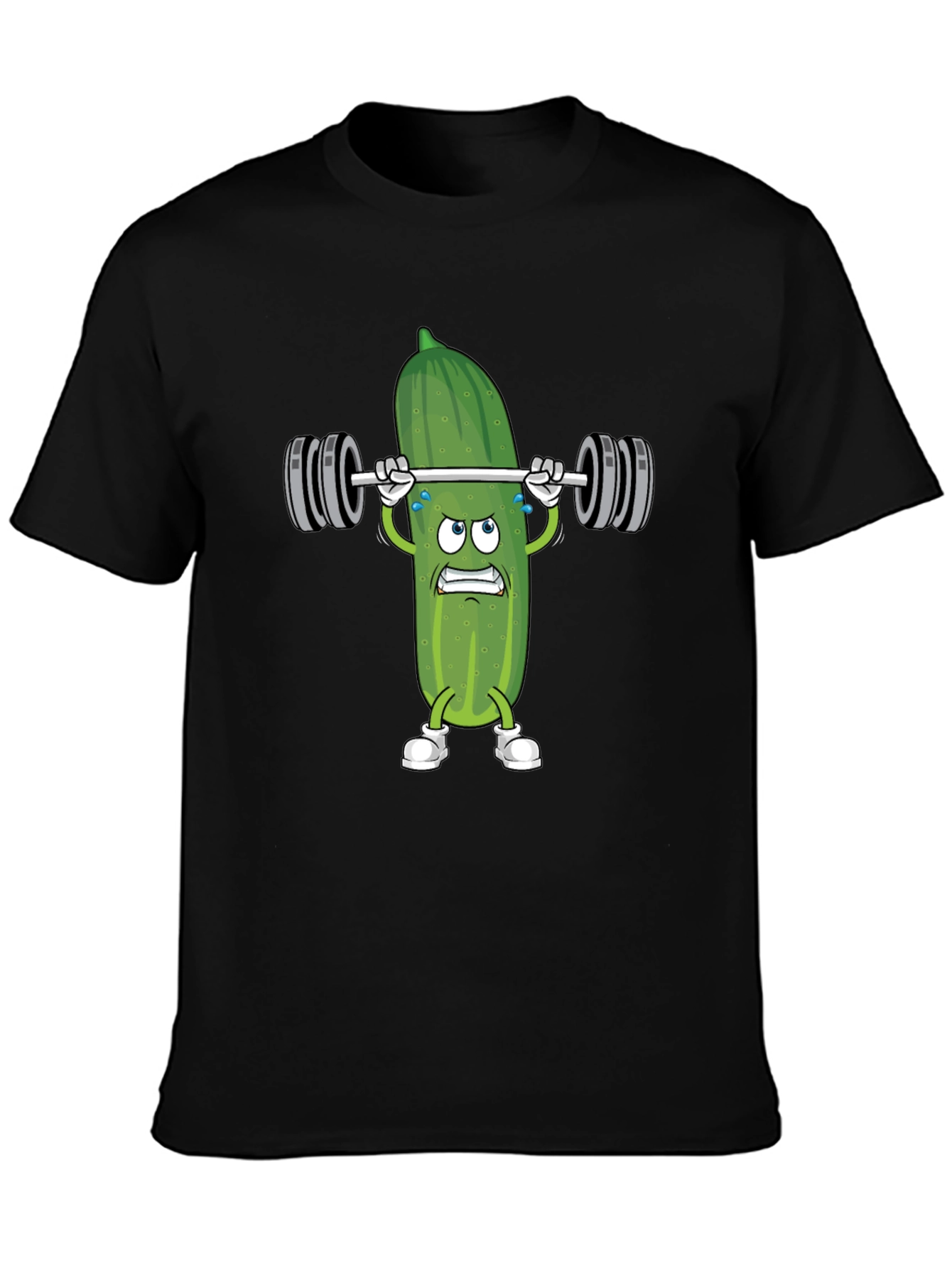 Black Pickle Lifting Weights Funny T-Shirt view 3