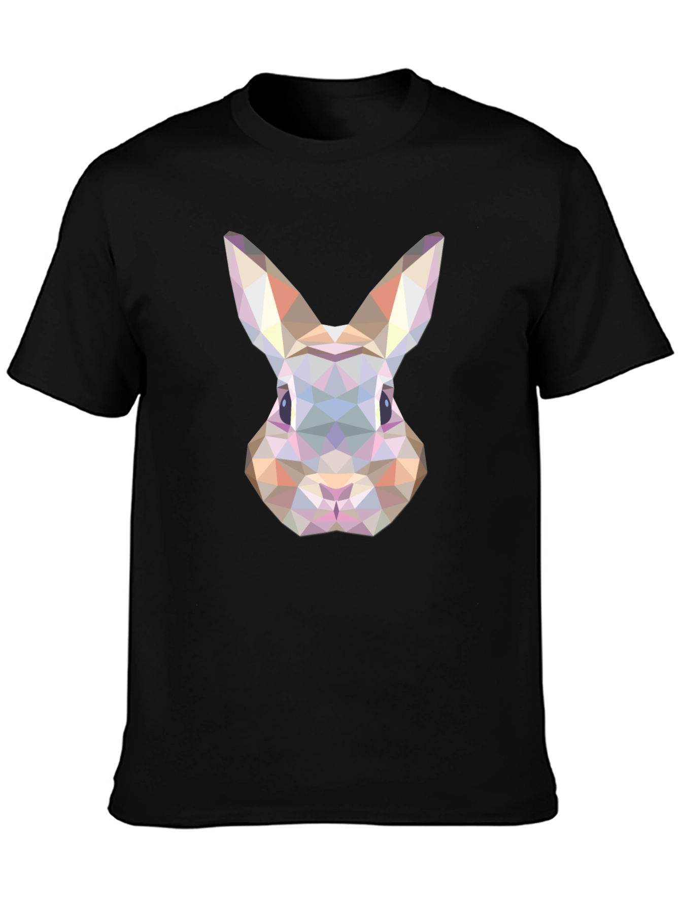 Black Geometric Rabbit Graphic Tee - Soft Black Cotton Blend Shirt view 3