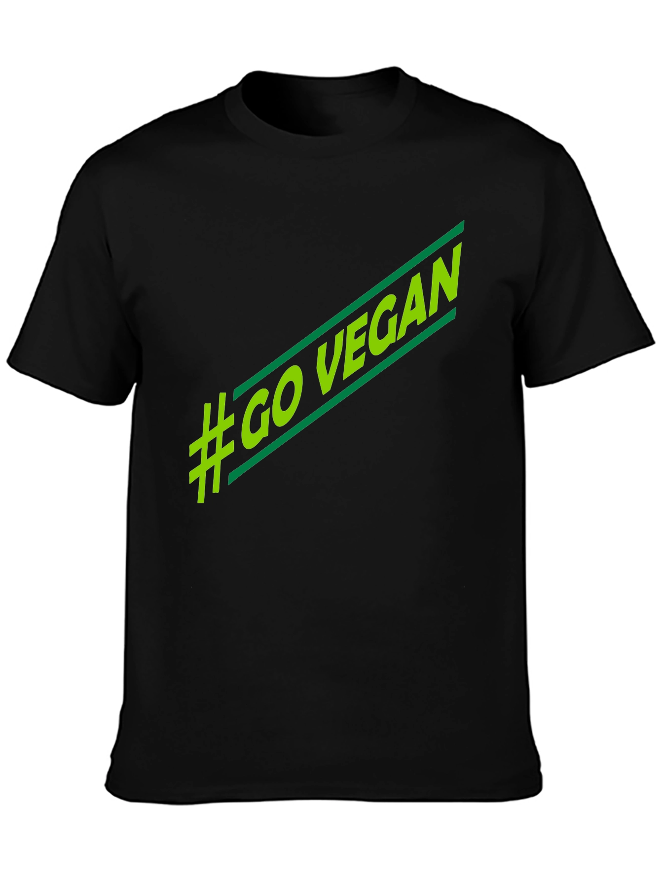 Black #Go Vegan T-Shirt - Stylish Green Graphic Tee view 3
