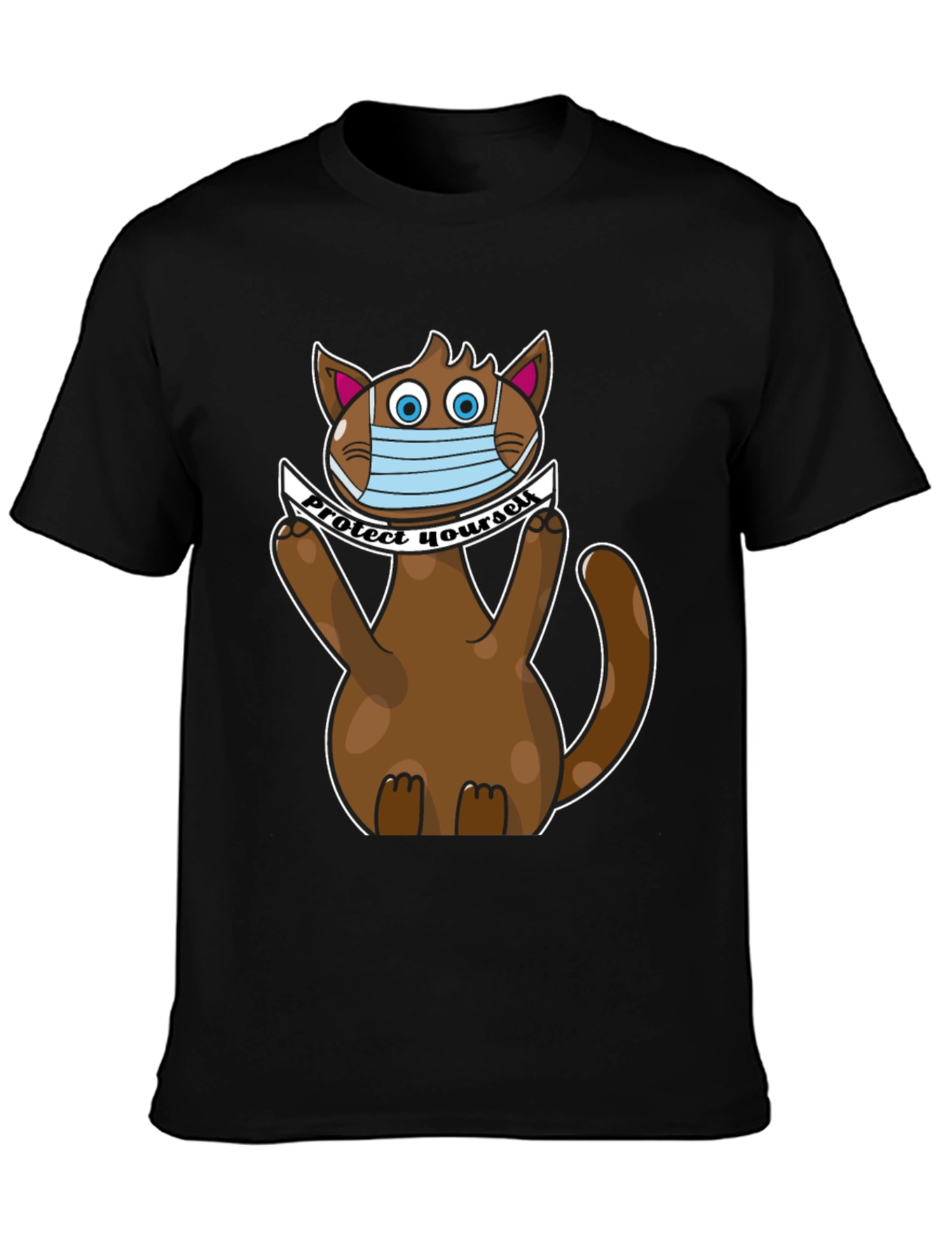 Black Protect Yourself Cat T-Shirt view 3