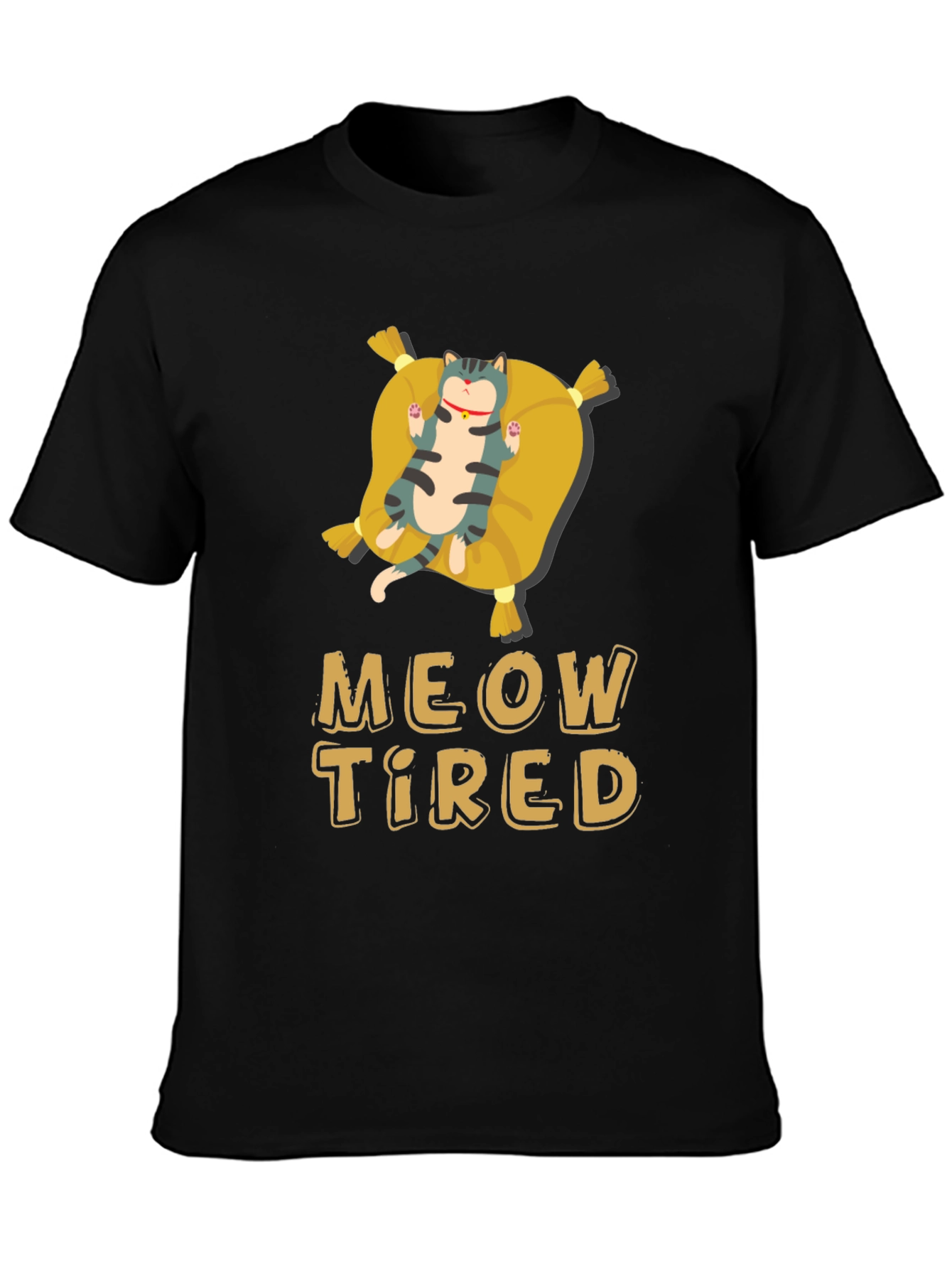 Black Meow Tired Cat Pillow T-Shirt - Relaxed Fit view 3