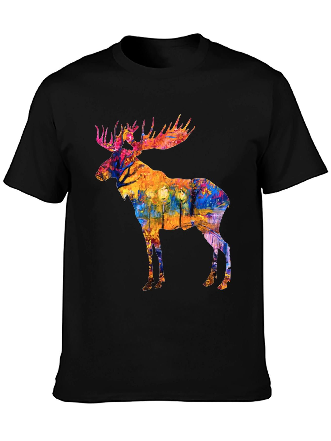Black Abstract Moose Print Black T-Shirt view 3