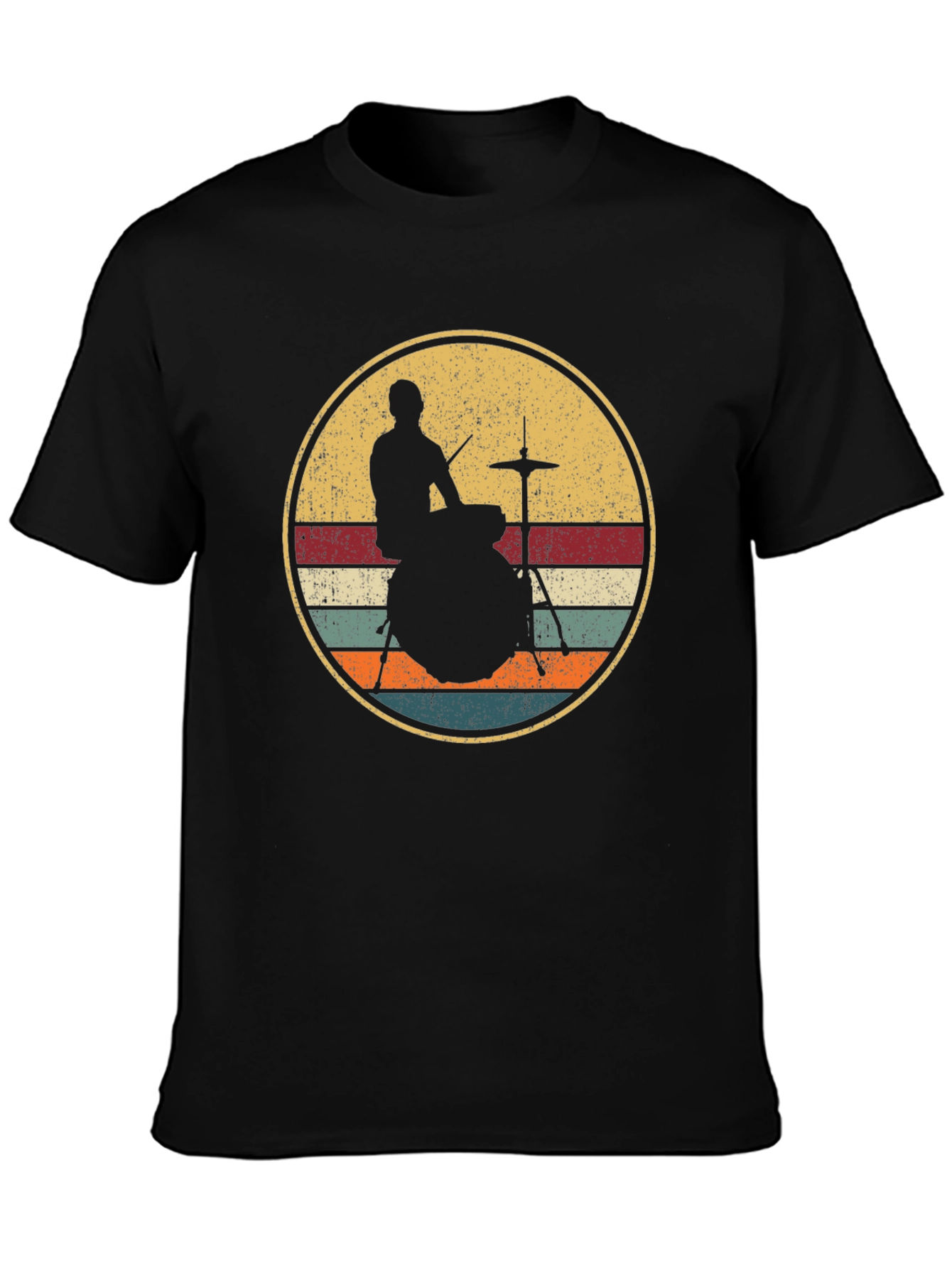 Black Retro Drummer Silhouette T-Shirt view 3