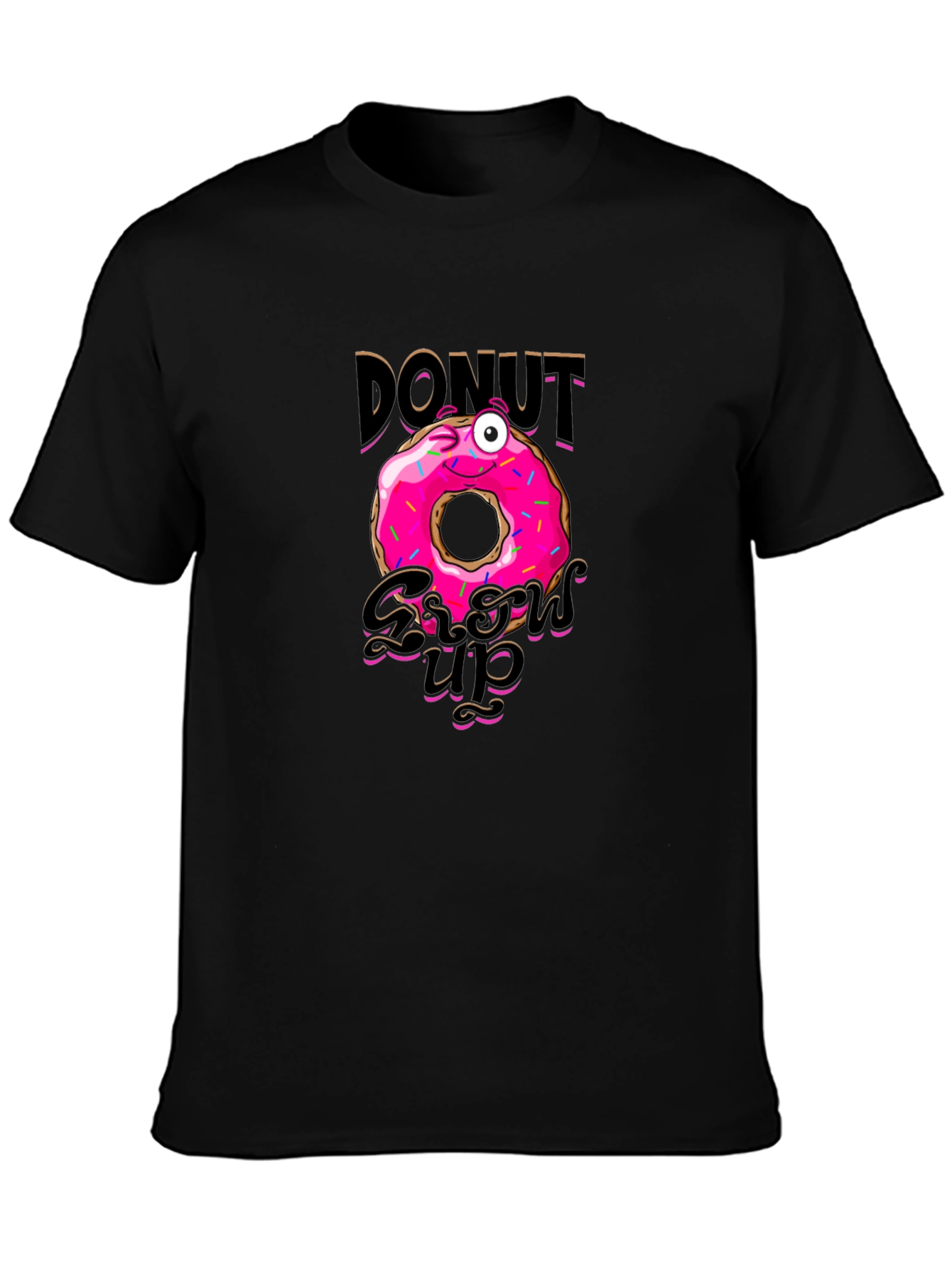 Black Donut Grow Up Funny Graphic Black T-Shirt view 3