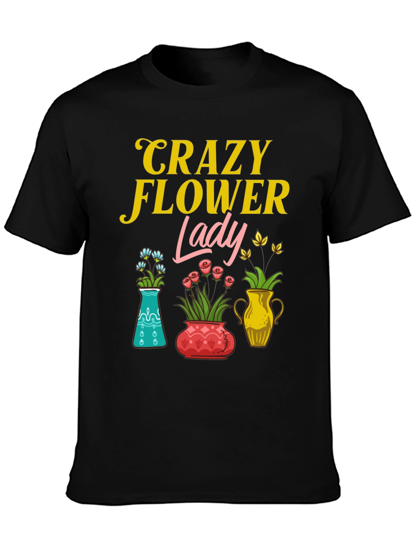 Black Crazy Flower Lady Graphic T-Shirt view 3