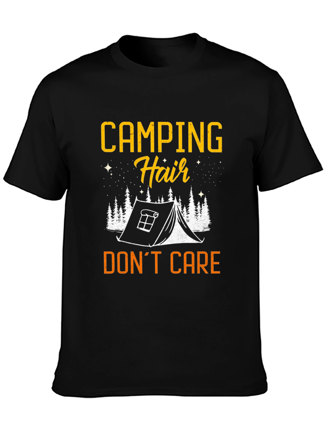 Black Camping Hair Don't Care Black Graphic Tee view 3