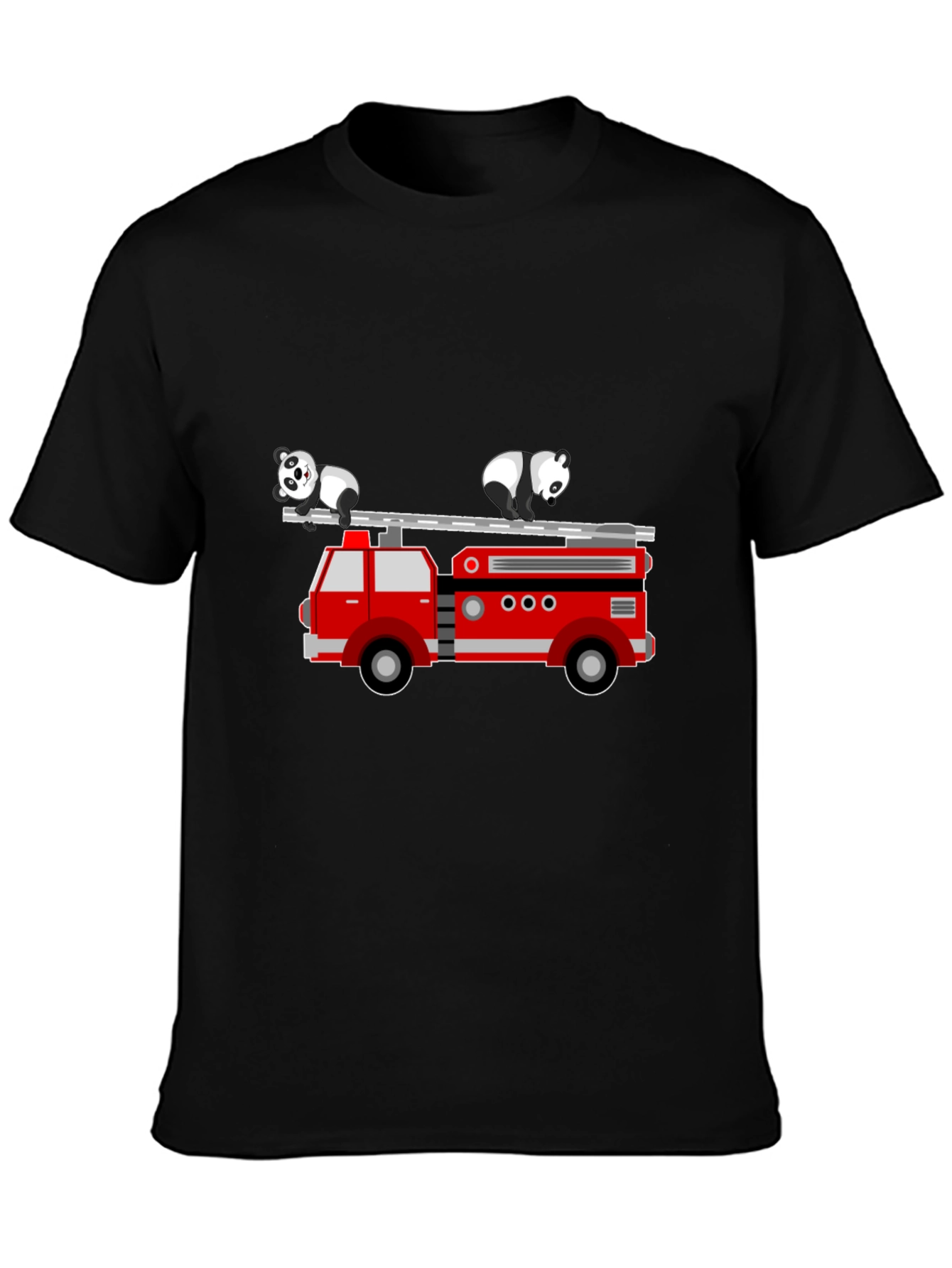 Black Panda Firetruck Graphic Tee - Soft Cotton Blend view 3