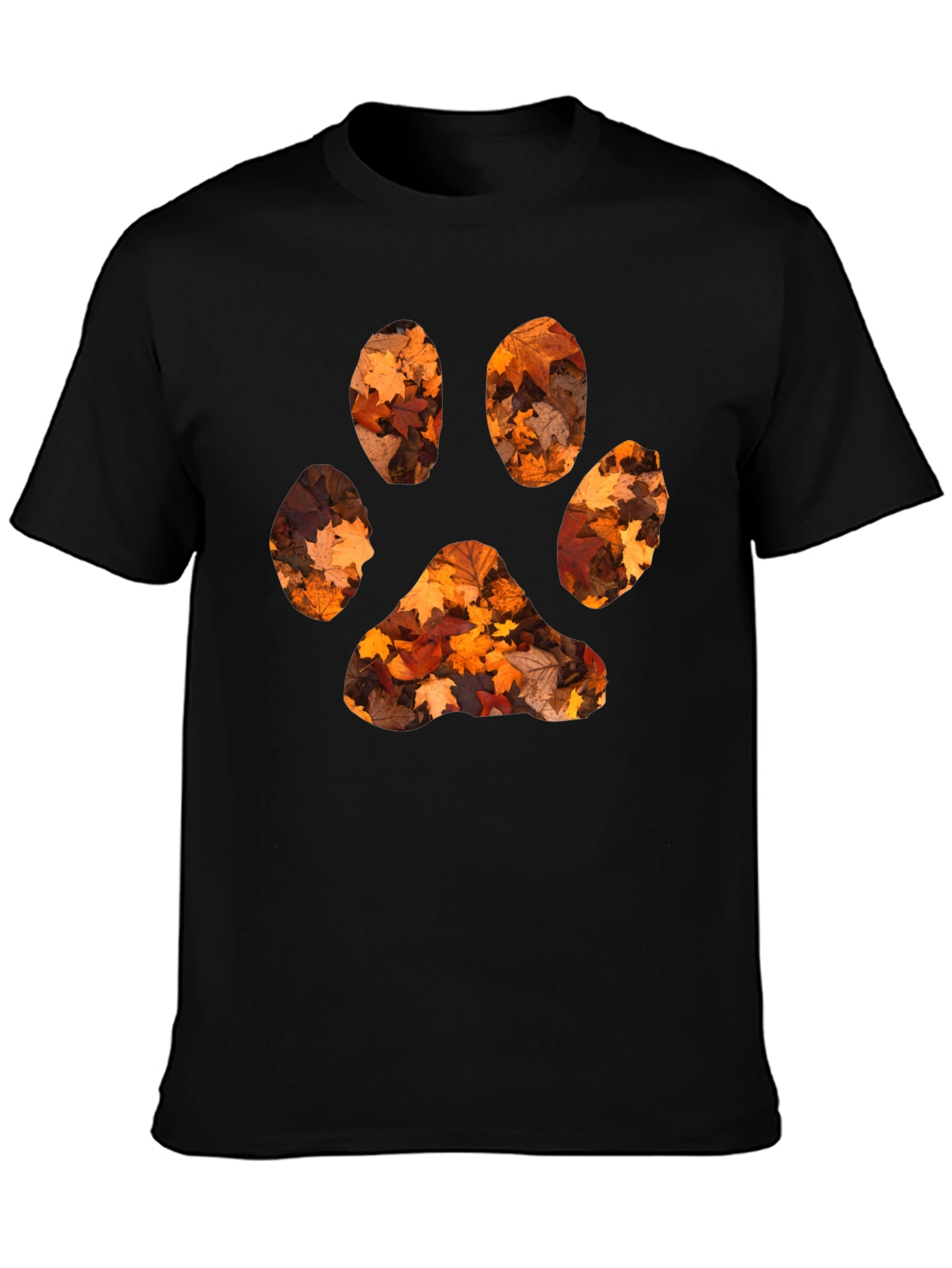 Black Fall Leaves Paw Print Black T-Shirt view 3
