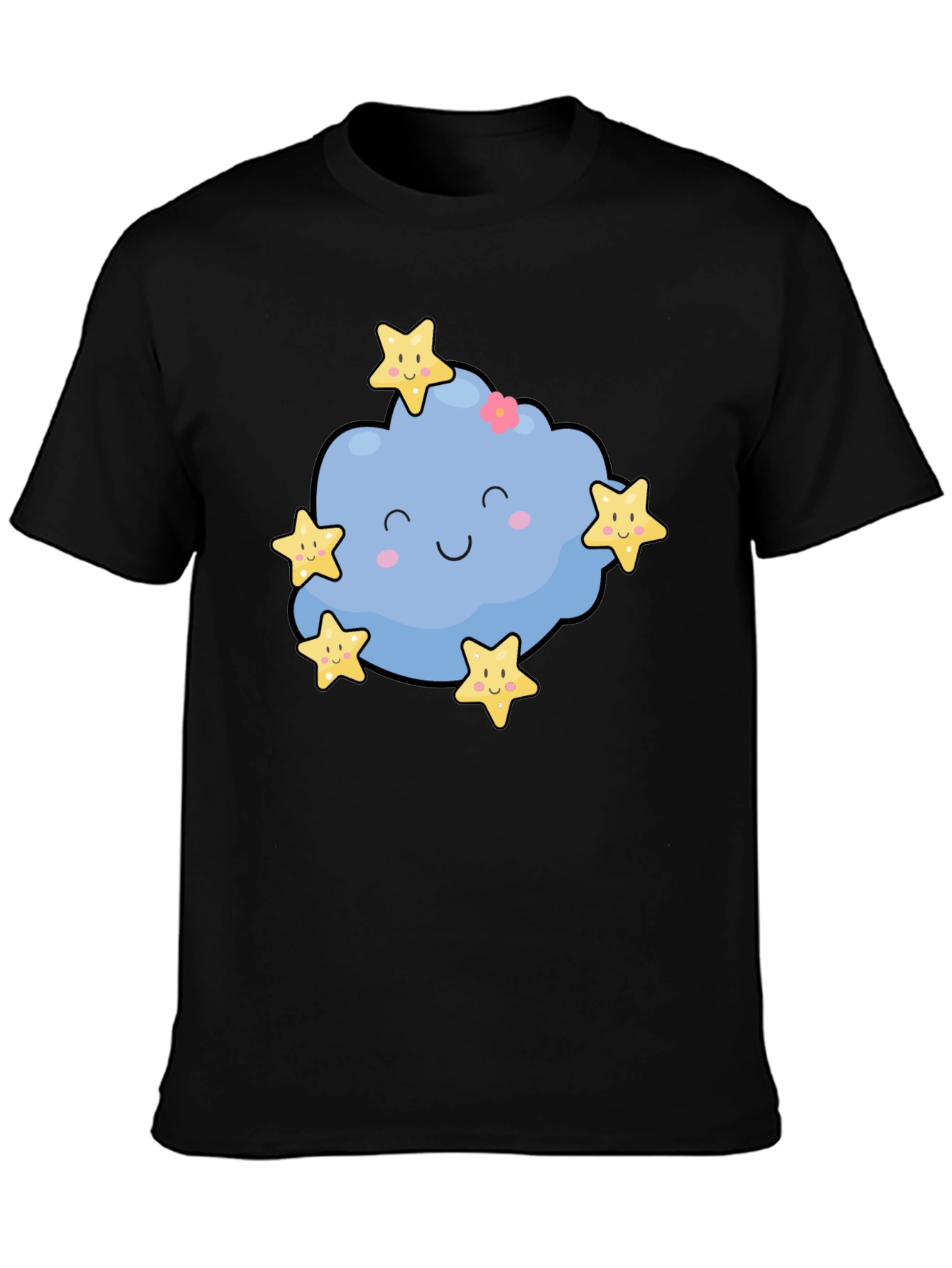Black Cute Cloud & Stars Graphic Black T-Shirt view 3