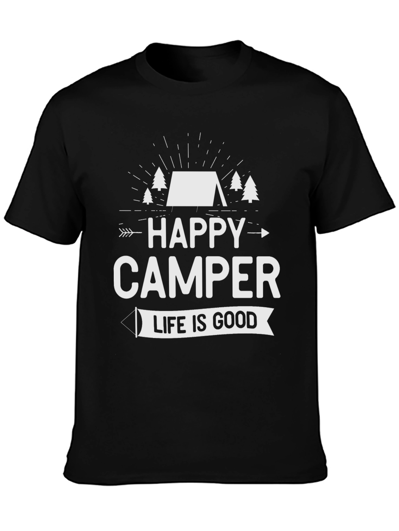 Black Happy Camper T-Shirt: Life is Good Camping Tee view 3