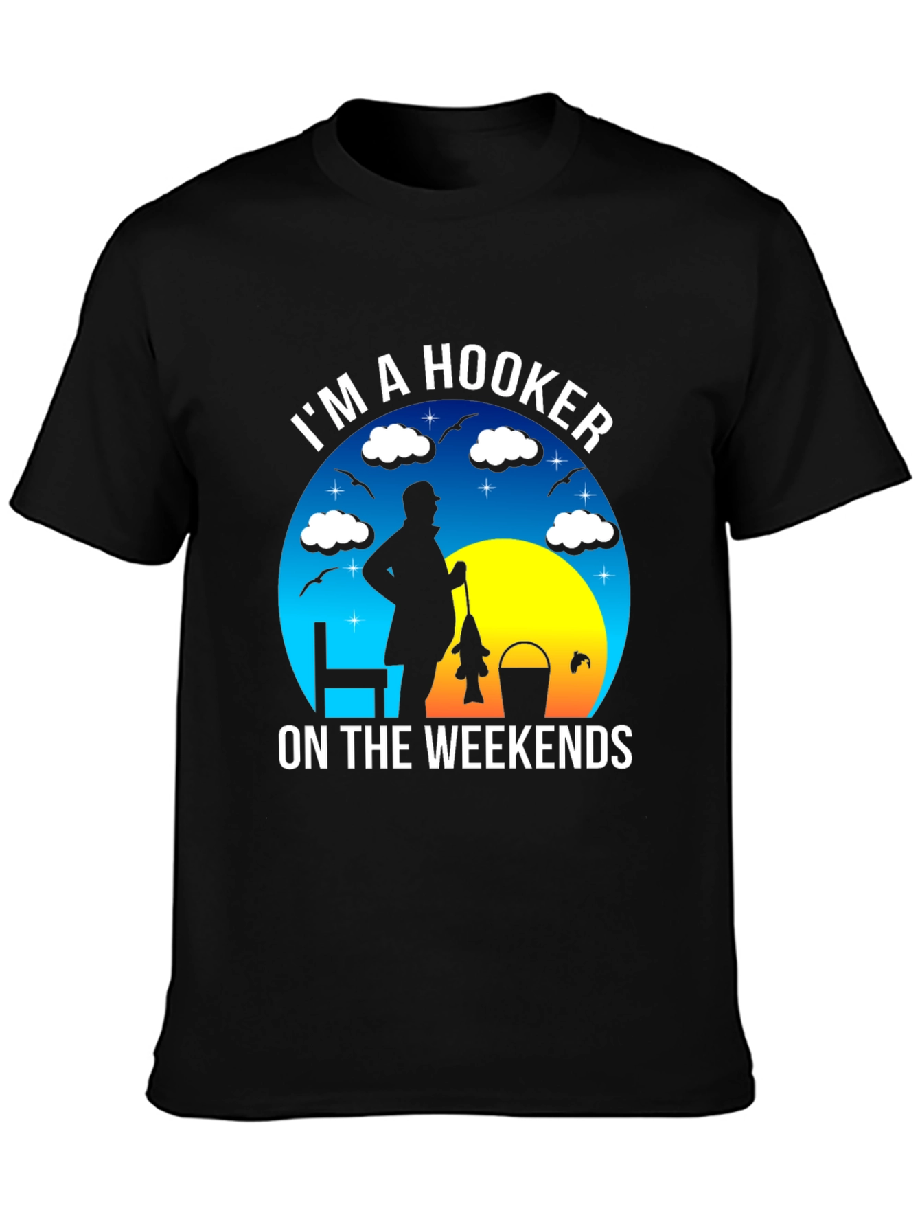 Black I'm A Hooker On The Weekends Fishing T-Shirt view 3