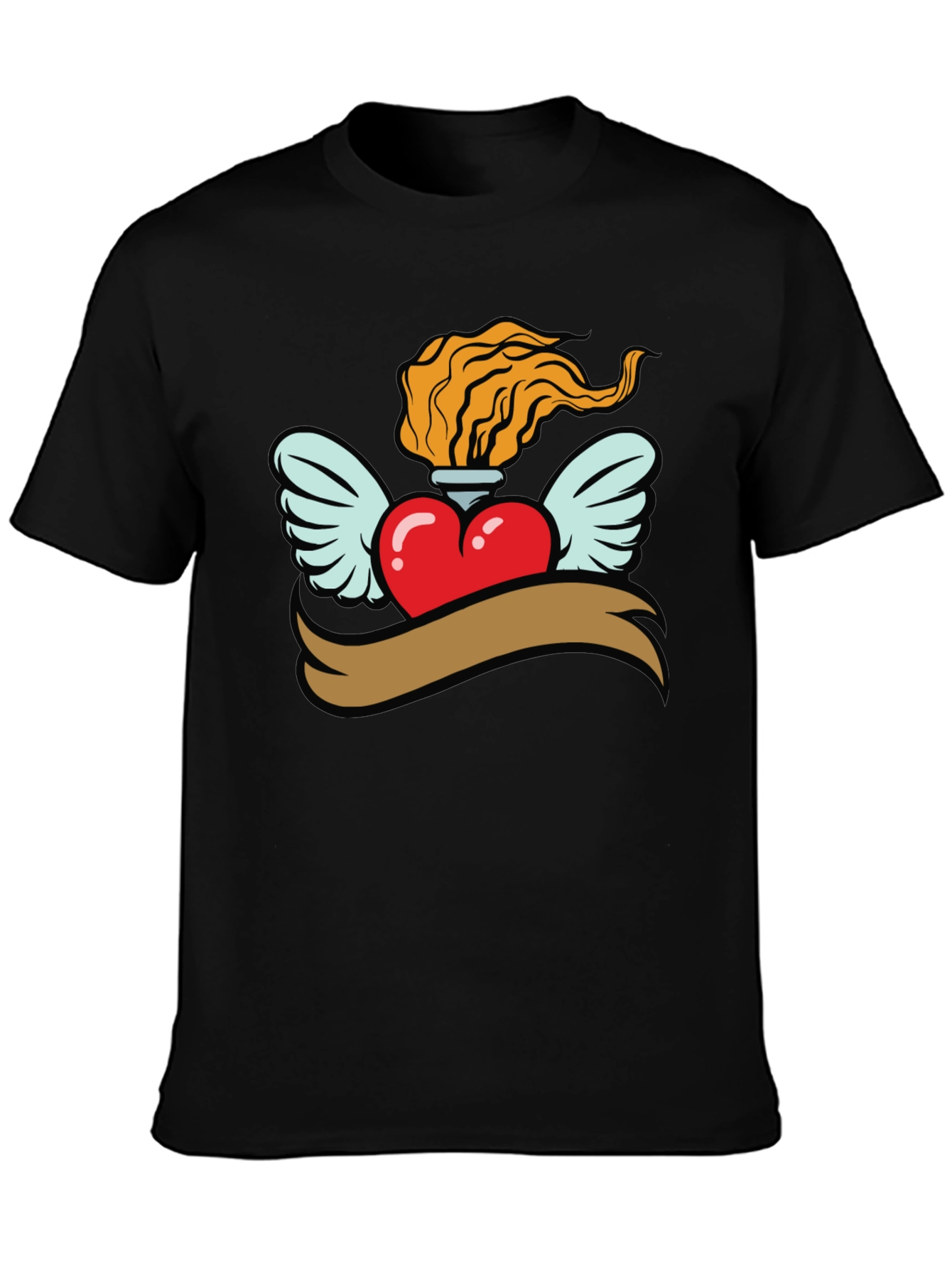 Black Heart with Wings & Flame Graphic Tee - Black view 3