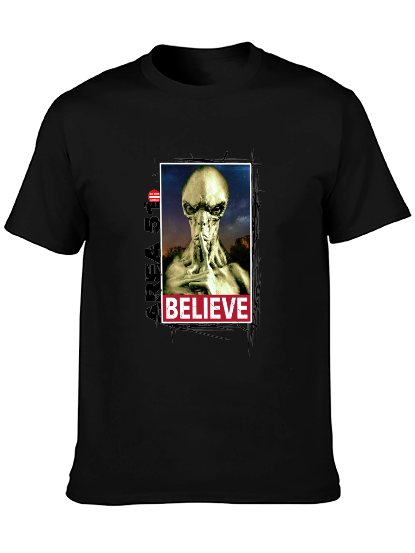 Black Believe Alien Graphic T-Shirt - Area 51 Conspiracy Tee view 3