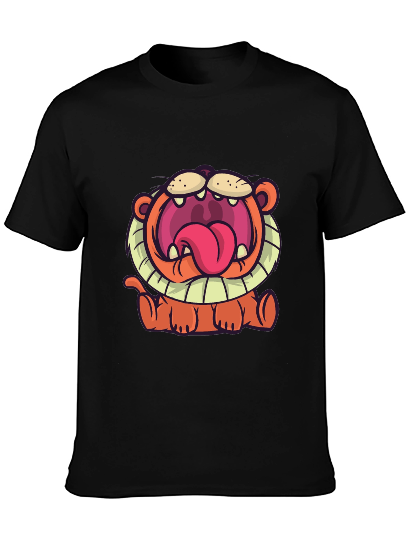 Black Cartoon Lion Graphic T-Shirt - Unisex Black Tee view 3