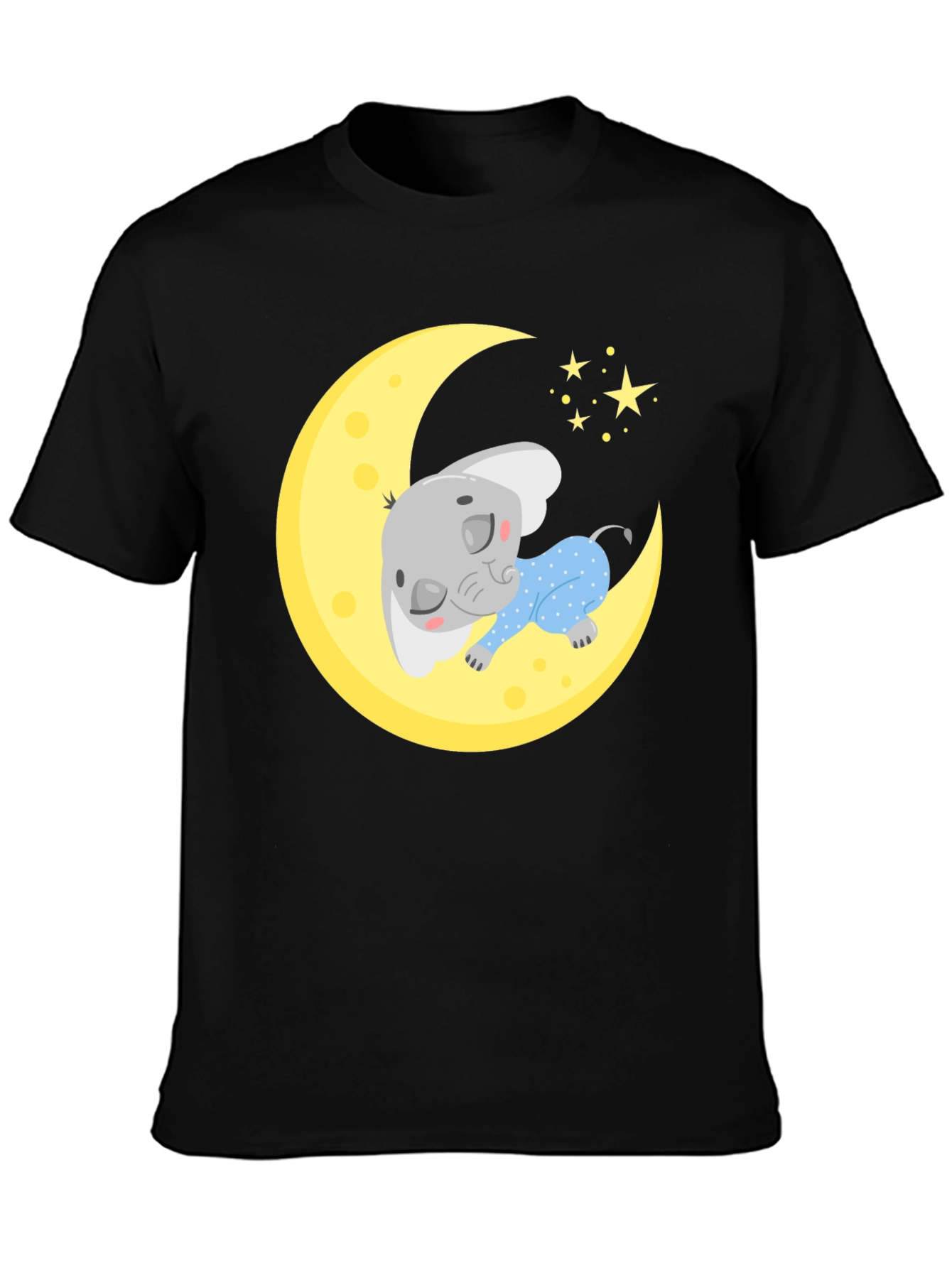 Black Cute Elephant On Moon Graphic Tee view 3