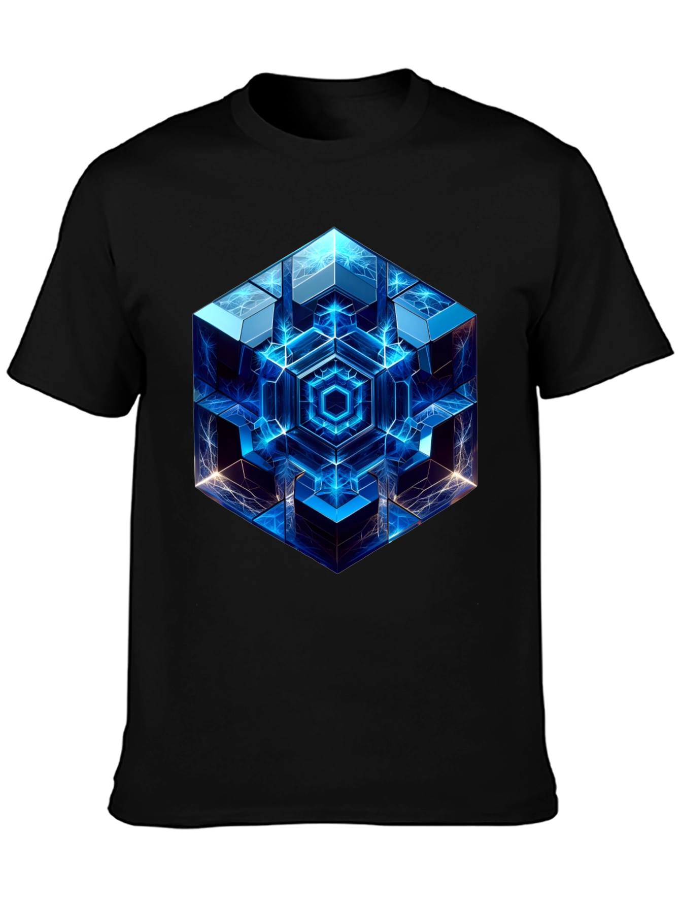Black Geometric Cube Graphic Print Black T-Shirt view 3