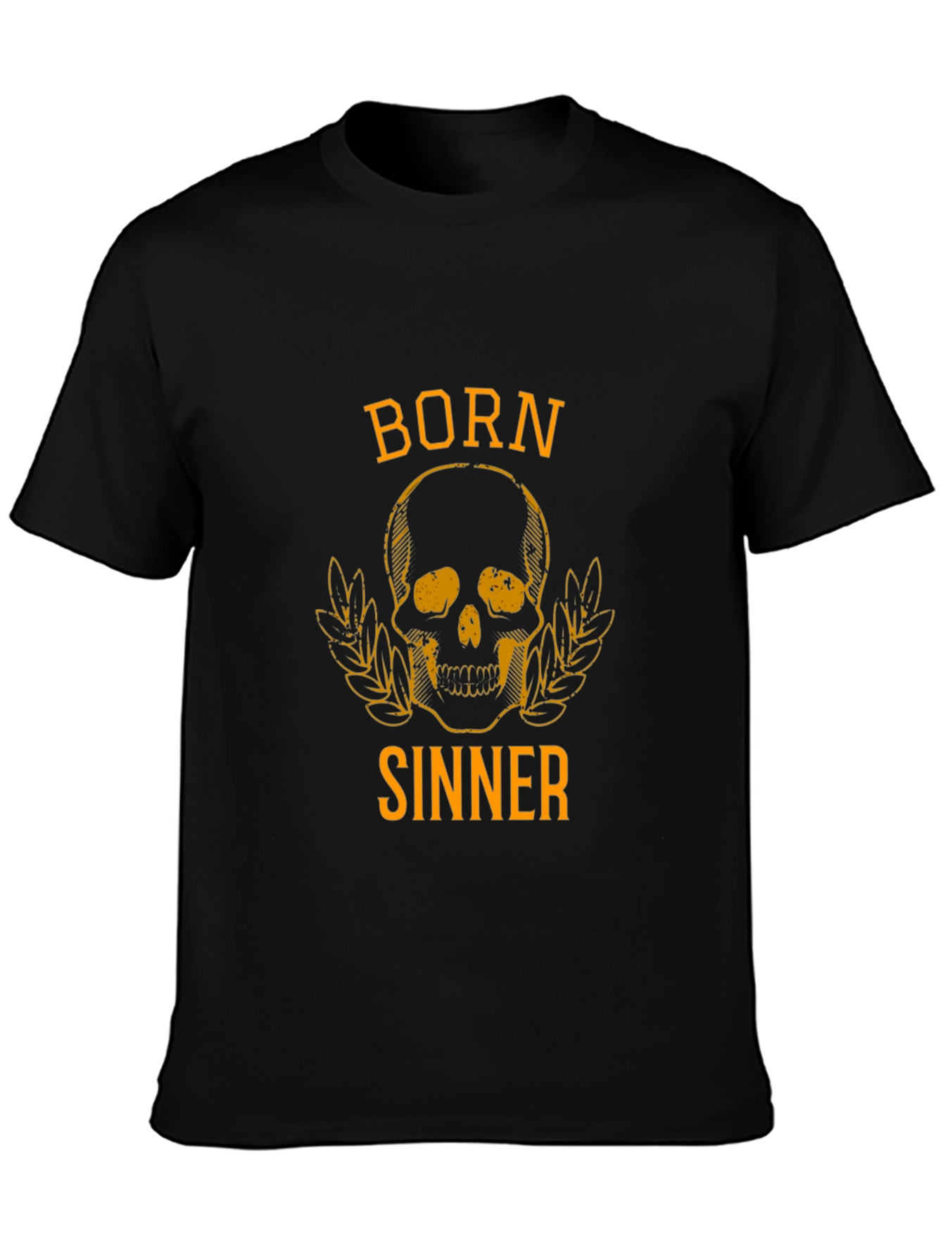Black Born Sinner Graphic Tee - Black Cotton Skull T-Shirt view 3