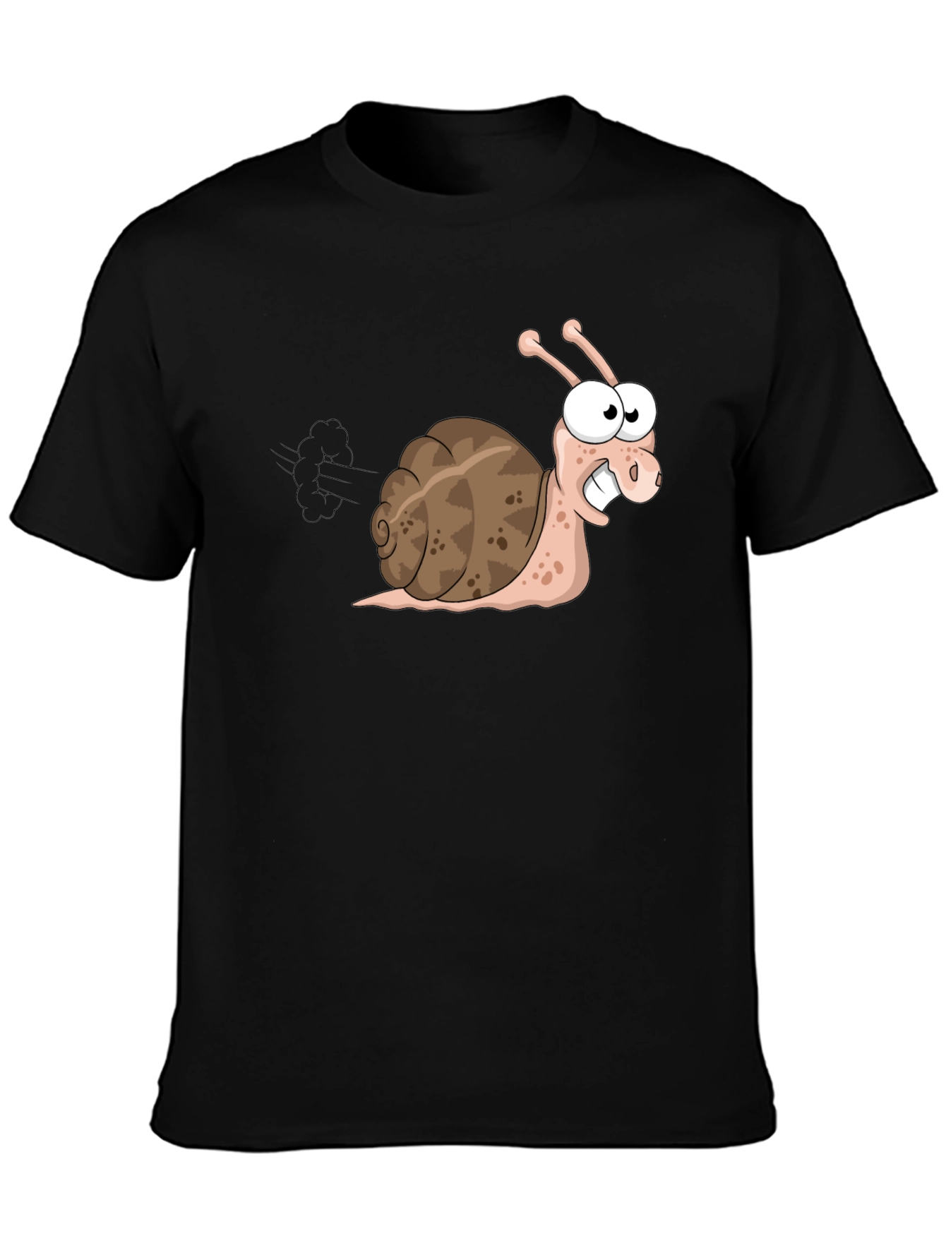 Black Funny Snail Cartoon Black T-Shirt view 3