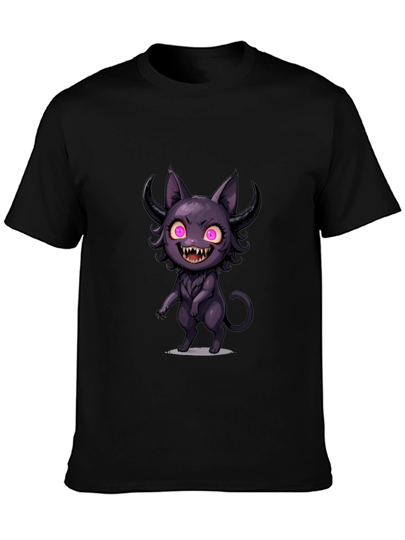 Black Creepy Cute Cat T-Shirt - Black view 3
