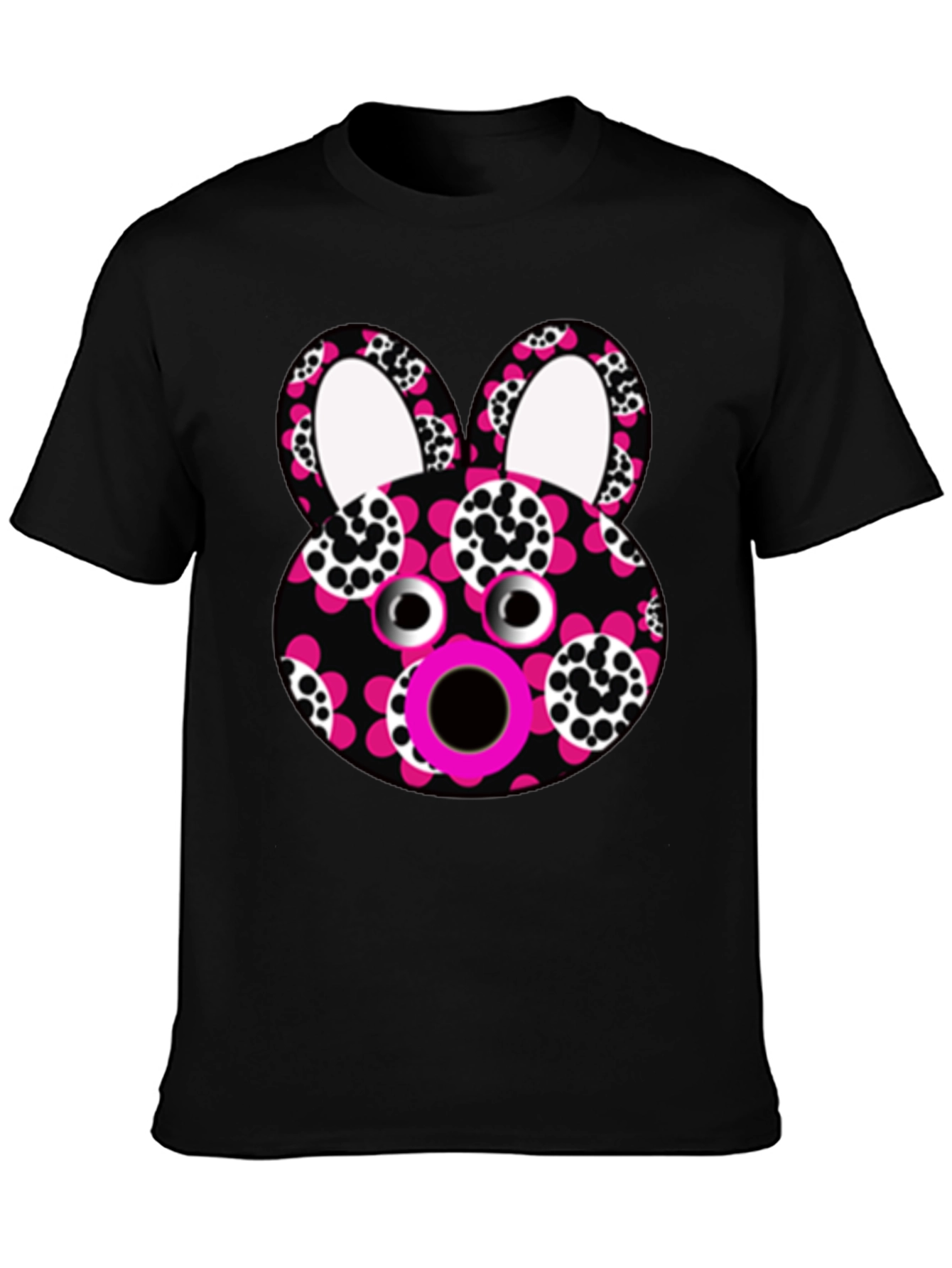 Black Funky Floral Bunny T-Shirt - Unique Graphic Tee view 3