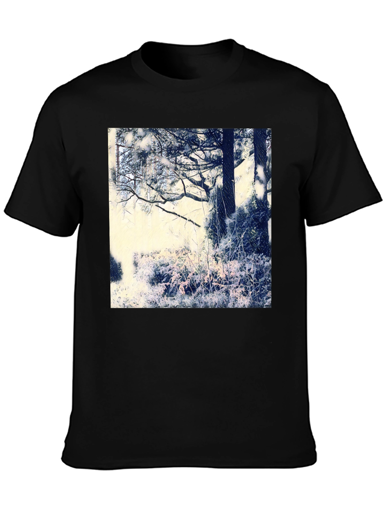 Black Artistic Nature Scene Black T-Shirt view 3