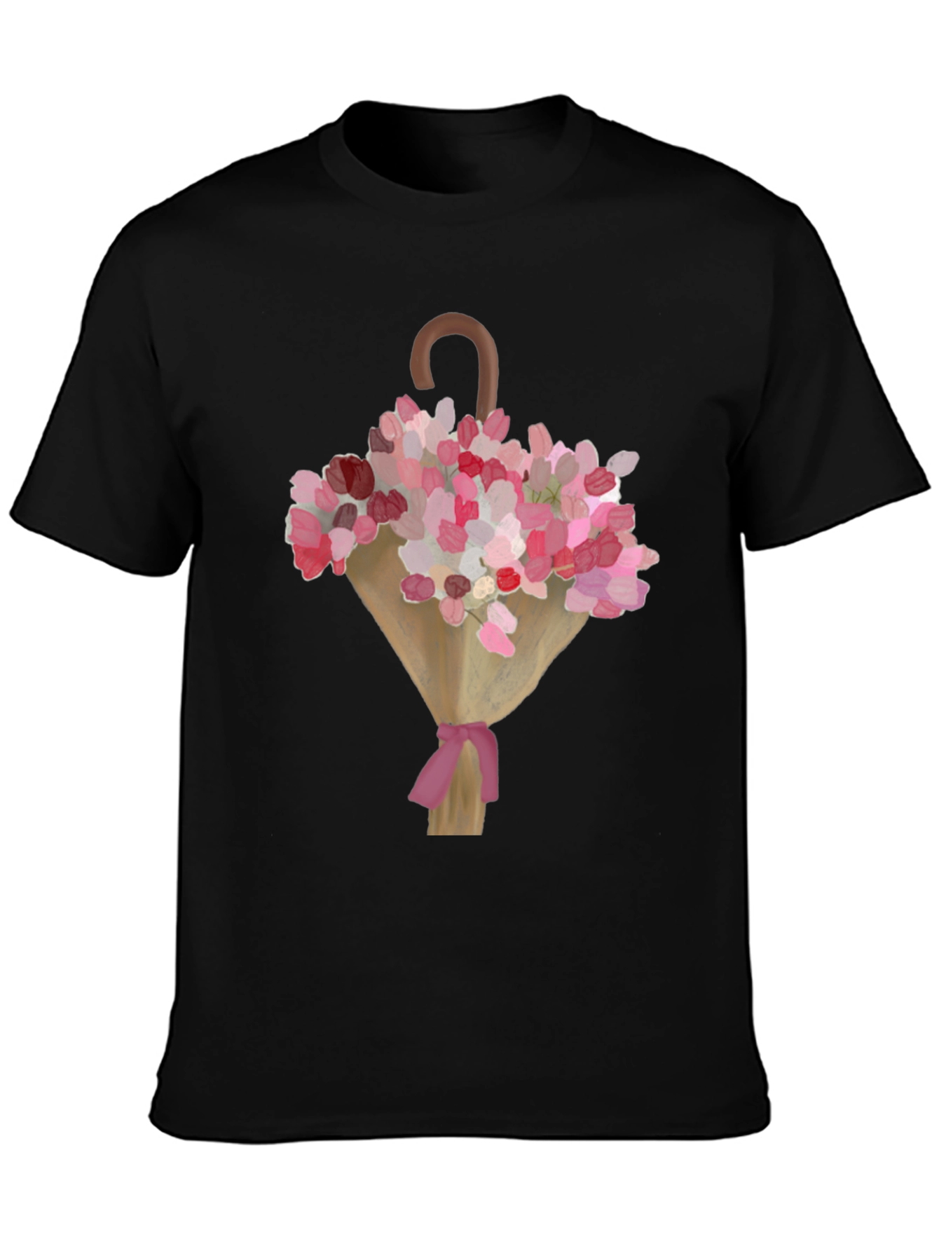 Black Floral Umbrella Graphic Tee - Stylish Men's Black T-Shirt view 3