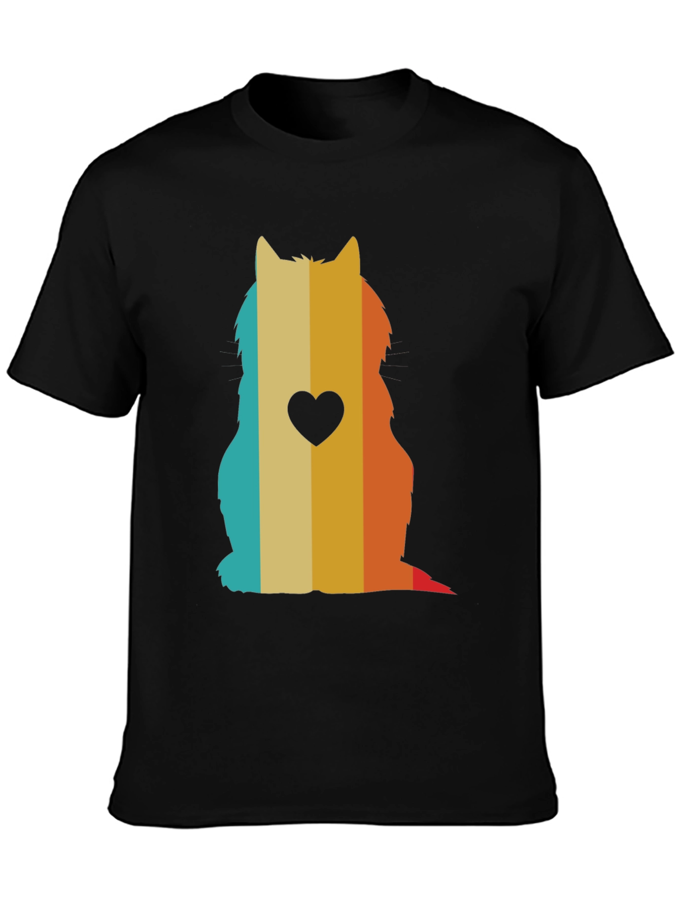 Black Retro Cat Silhouette T-Shirt - Heart Accent view 3