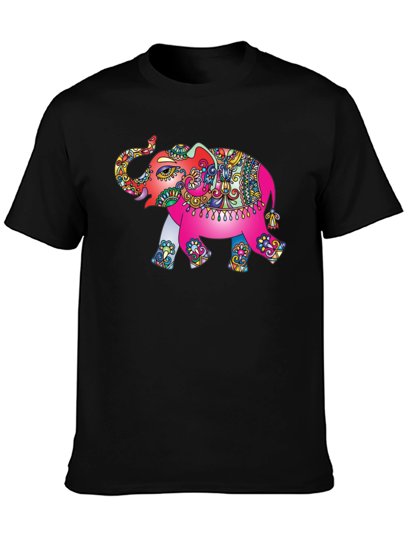 Black Elephant Graphic Print Black Cotton T-Shirt view 3