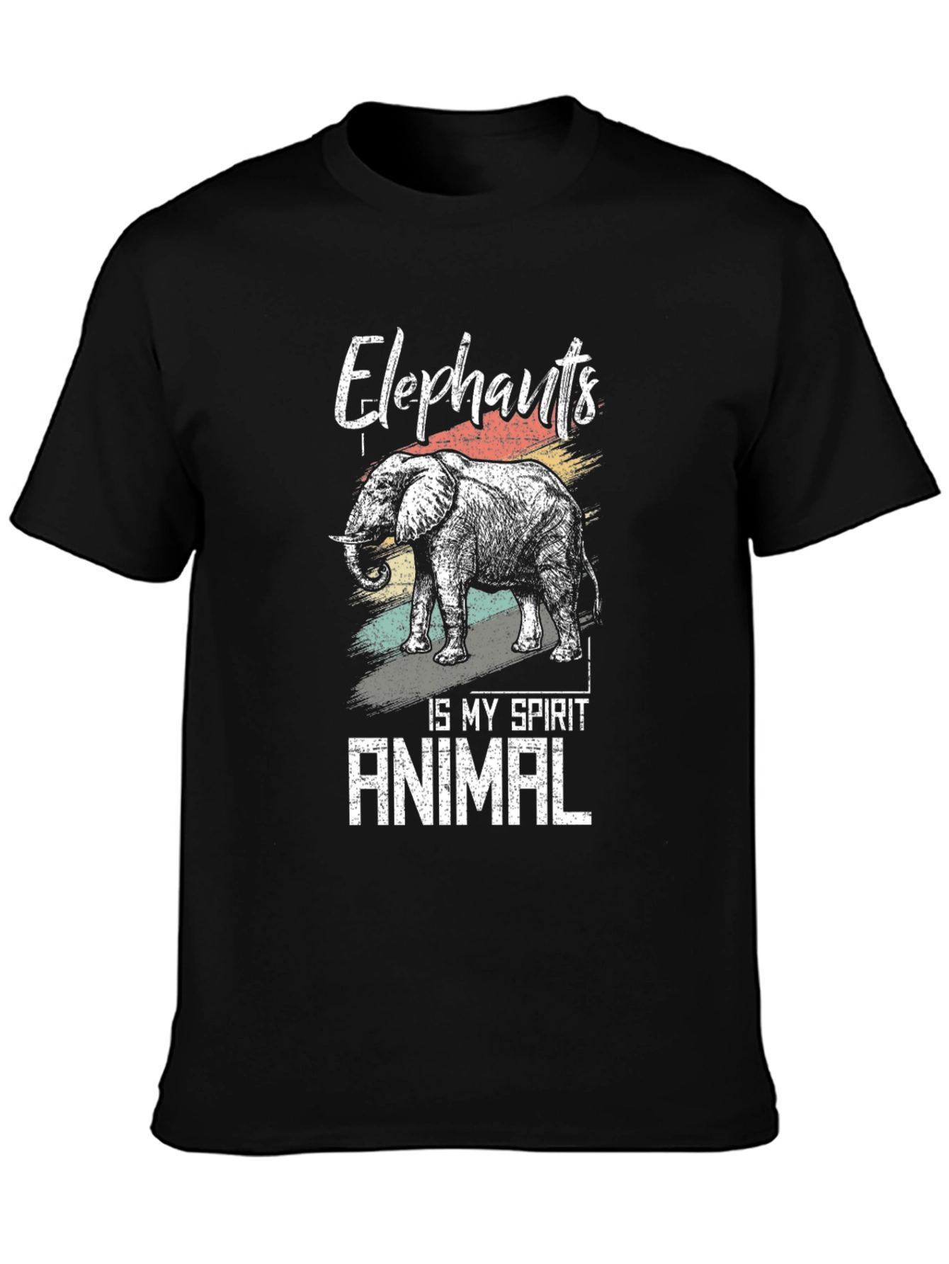 Black Elephant Spirit Animal Graphic Tee - Black Cotton T-Shirt view 3