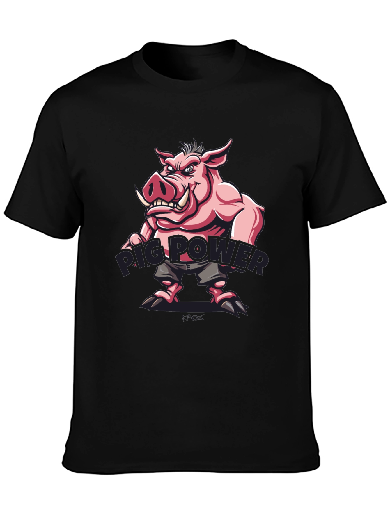 Black Pig Power Cartoon Graphic T-Shirt view 3