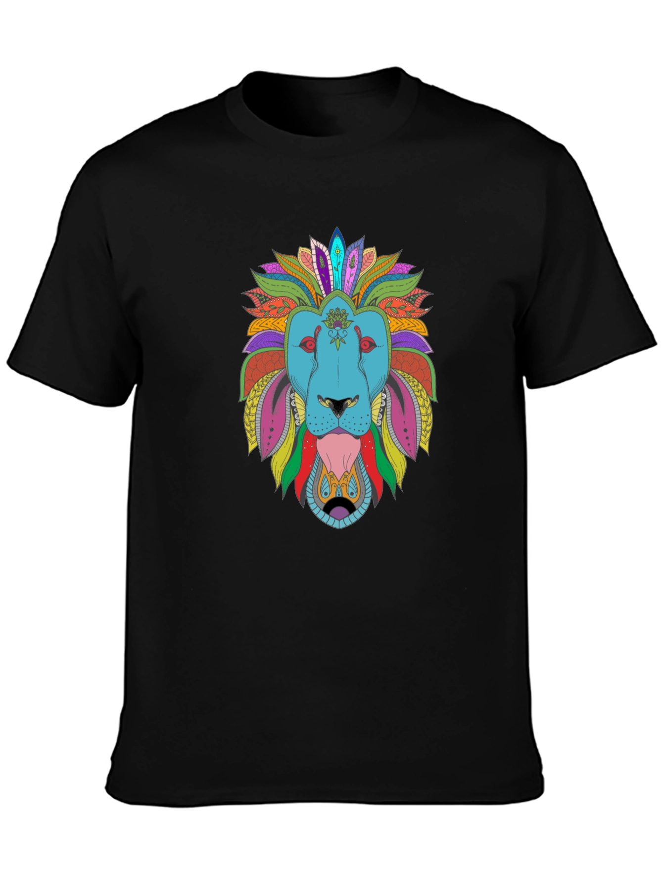 Black Colorful Lion Graphic Tee - Men's Black T-Shirt view 3