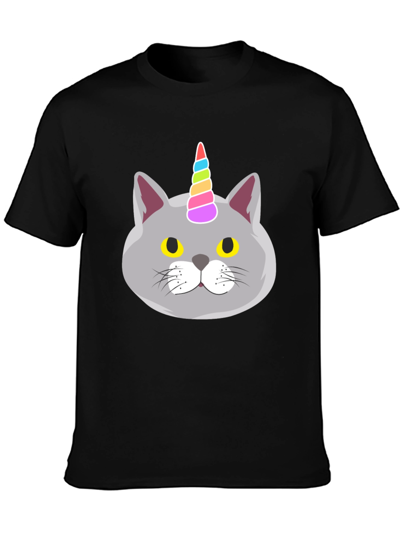 Black Unicorn Cat Graphic Tee - Men's Black T-Shirt view 3