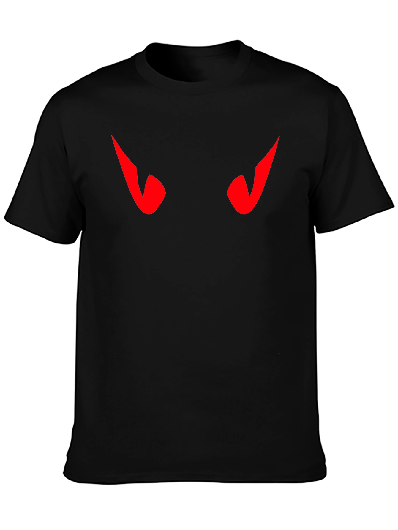 Black Men's Black T-Shirt with Red Devil Eyes Design view 3
