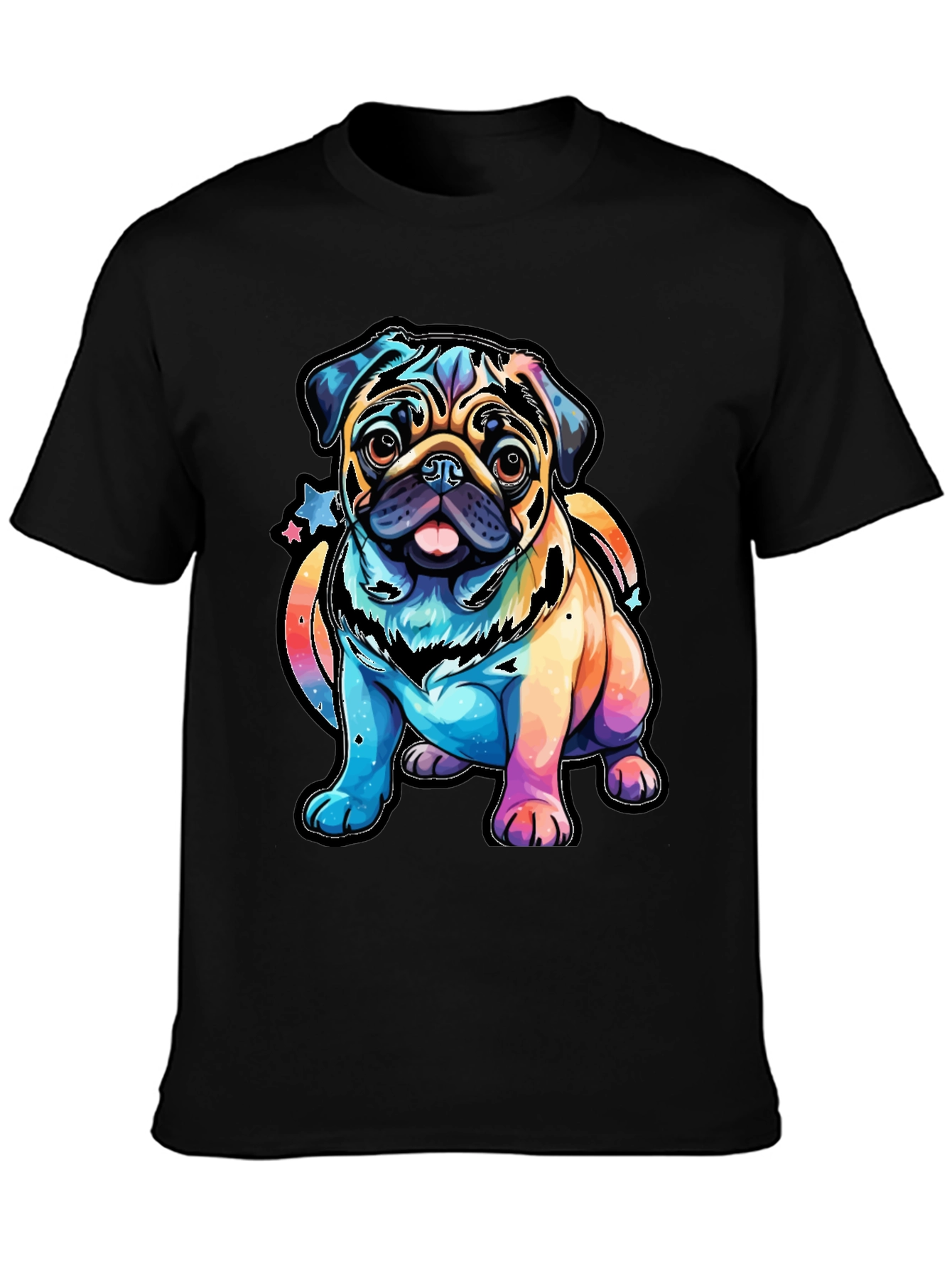 Black Colorful Pug Dog Graphic T-Shirt view 3