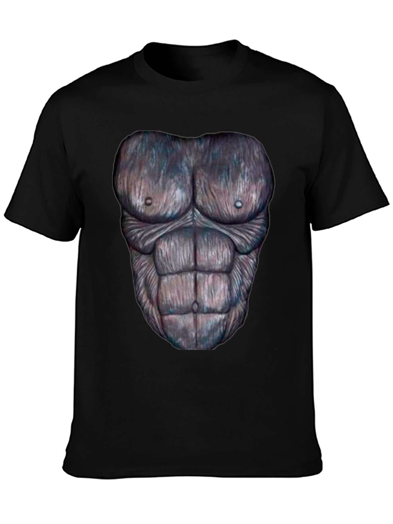 Black Funny Gorilla Chest Print Black T-Shirt view 3