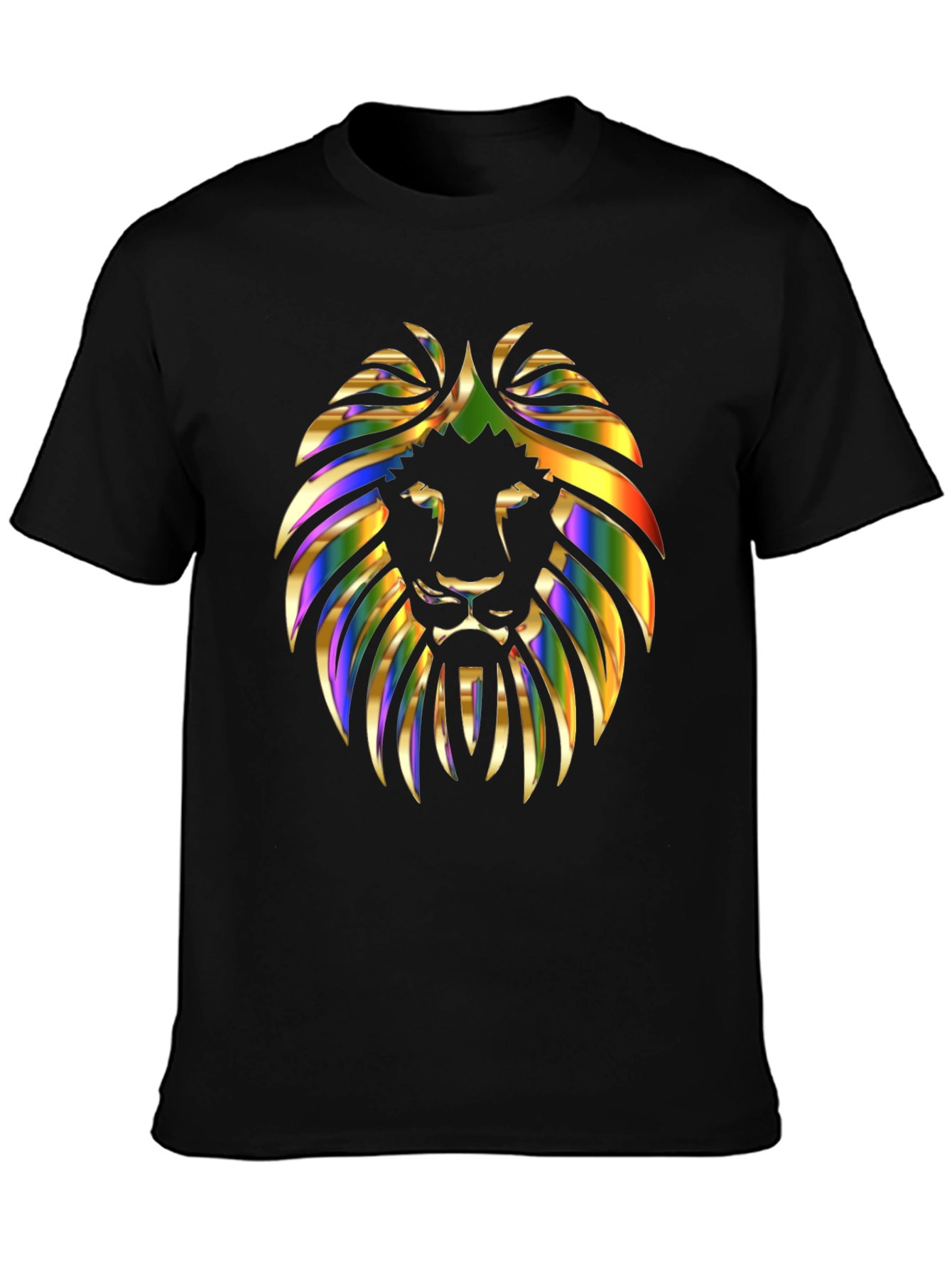 Black Vibrant Lion Graphic Print Men's Black T-Shirt view 3