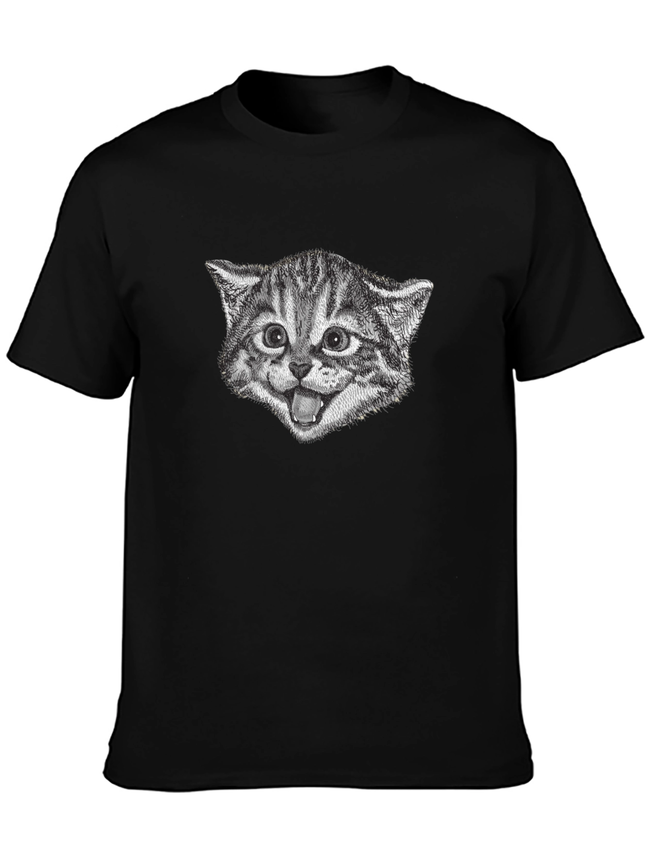 Black Whimsical Cat Face Graphic Tee - Black Cotton view 3