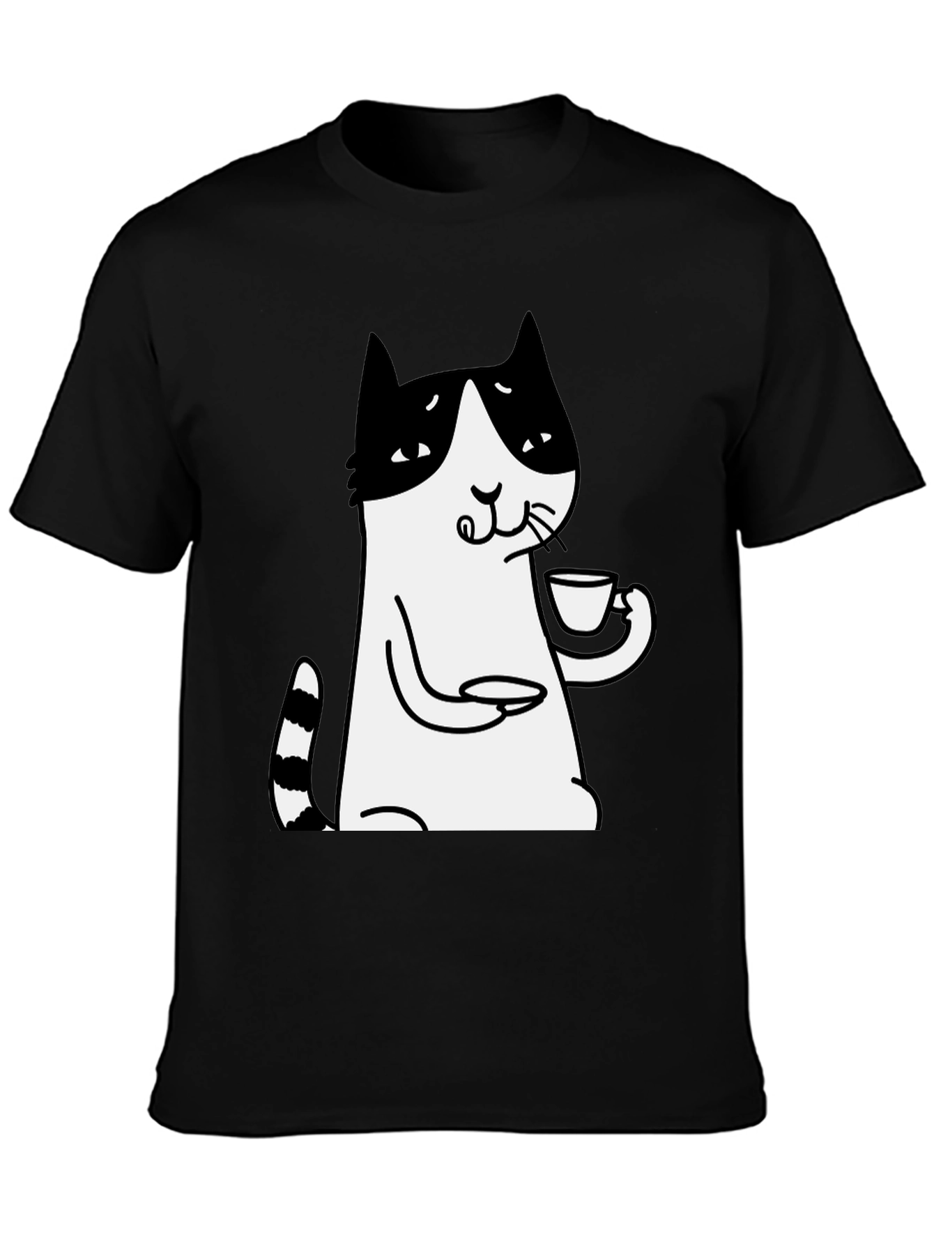 Black Cat Lover T-Shirt - Drinking Tea Funny Tee view 3