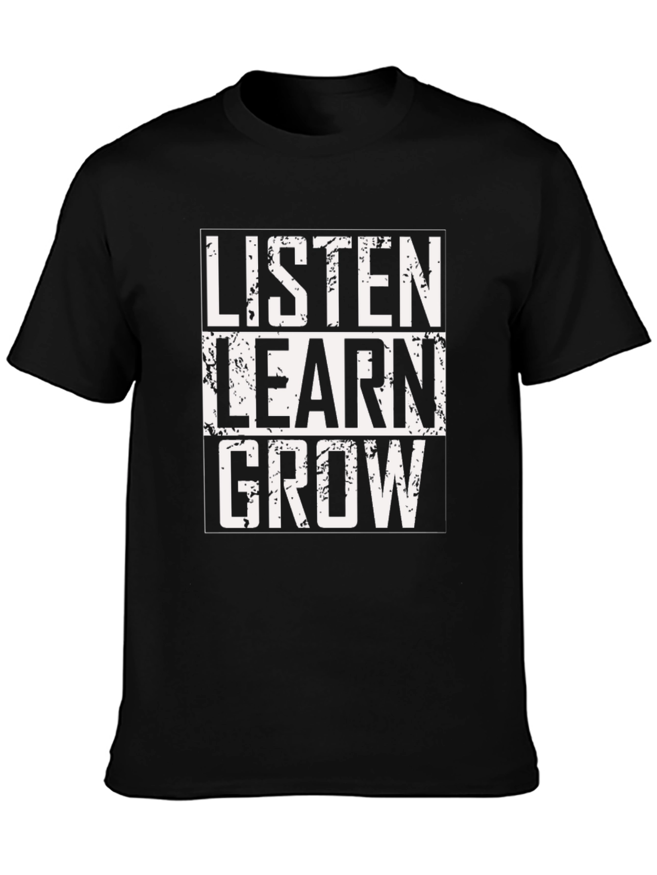 Black Listen Learn Grow T-Shirt - Motivational Graphic Tee view 3
