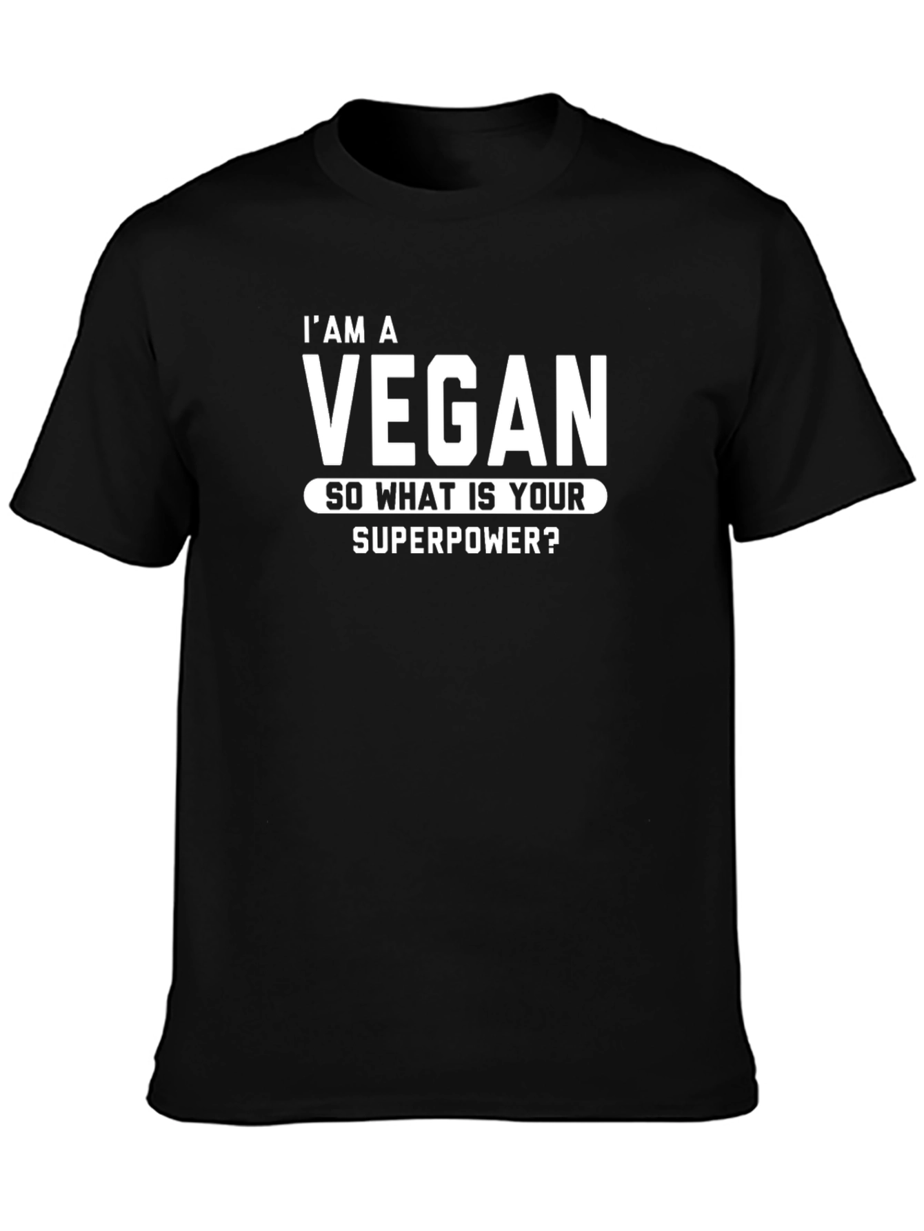 Black Vegan Superpower T-Shirt - Black Crew Neck view 3